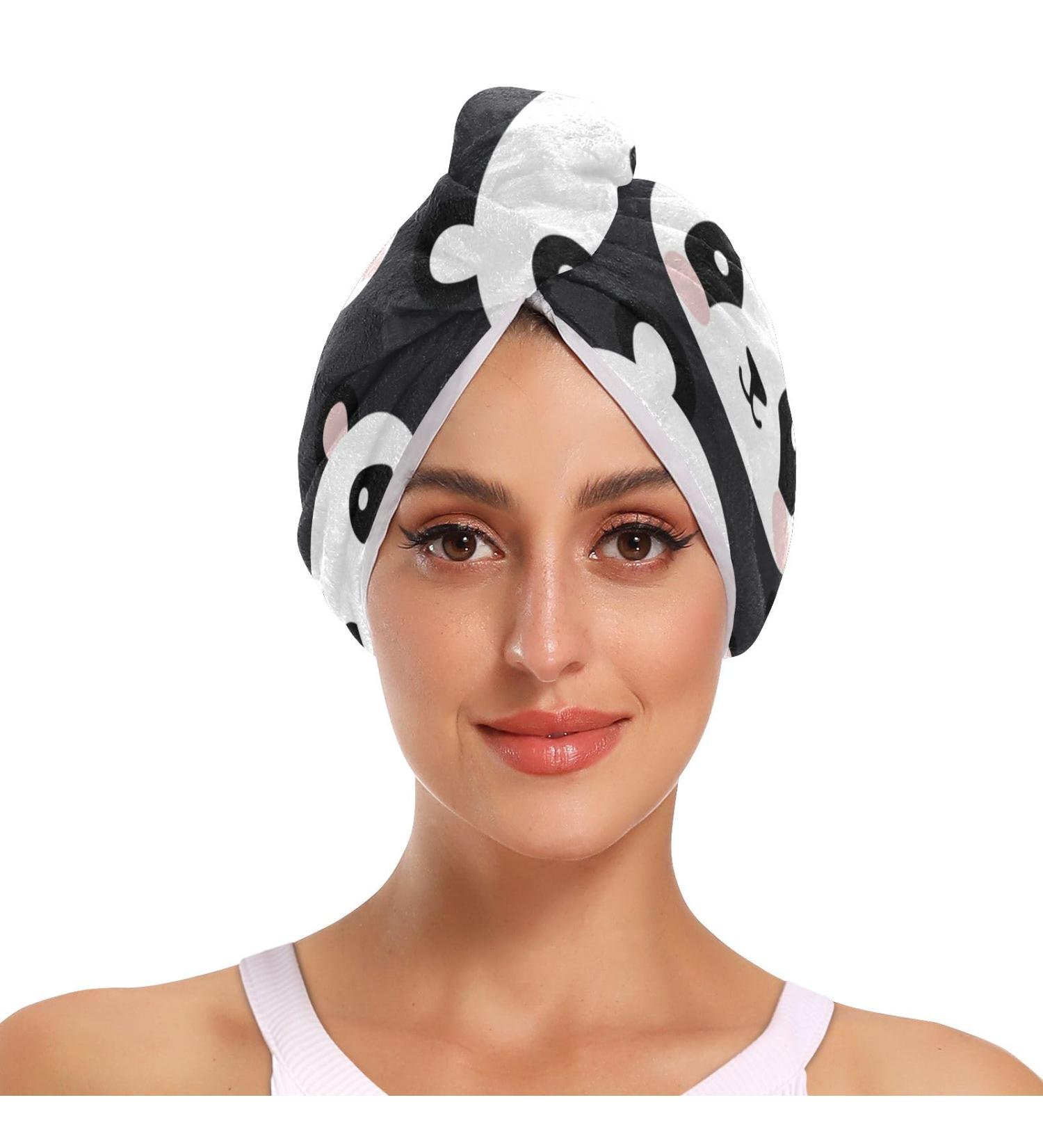 Cute Panda Black Hair Towel 2 Pack | Super Absorbent Quick Dry Turbans for Women & Girls - Buy Online on GoSupps.com