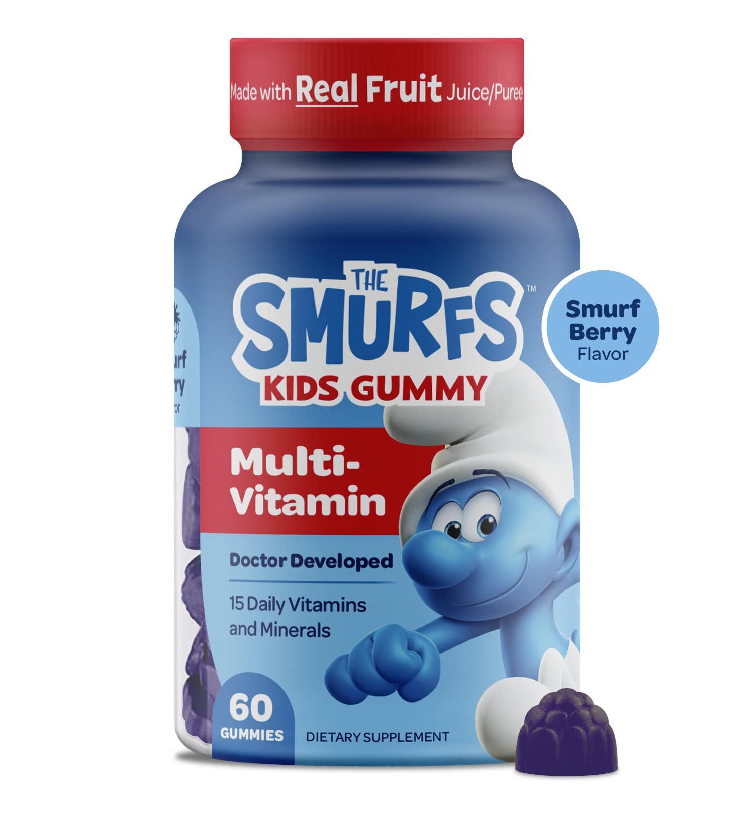 Smurfs Kids Multivitamin Gummies | 15 Essential Vitamins & Minerals | Real Fruit in Smurf Berry Flavor | Doctor Developed & Non-GMO | 60 Gummies - Buy Online on GoSupps.com