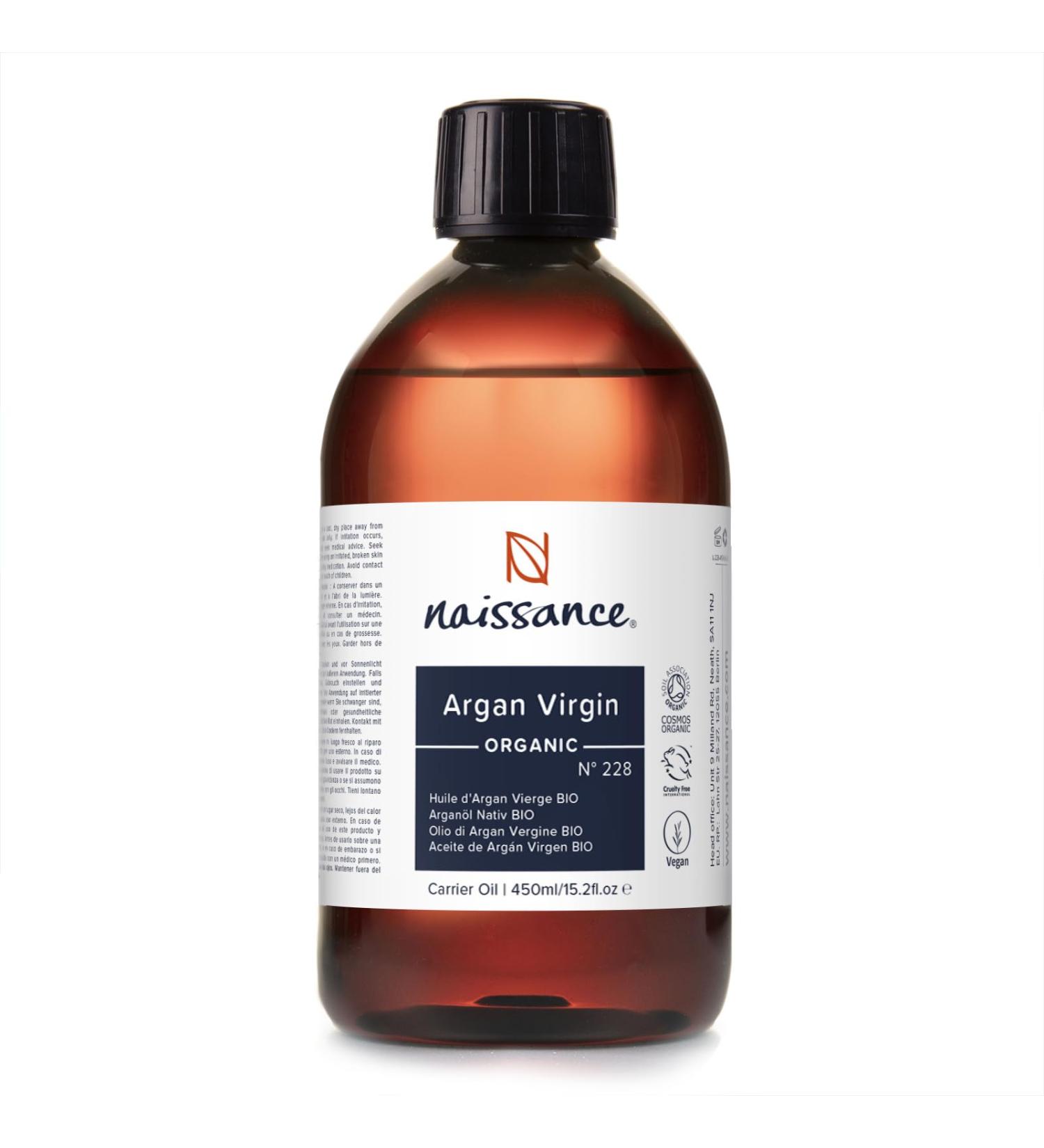 Naissance Organic Argan Oil (no. 228) 450ml - Pure & Natural Anti-Ageing Antioxidant - Moisturiser & Conditioner for Face Hair Skin Beard & Cuticles - Buy Online on GoSupps.com