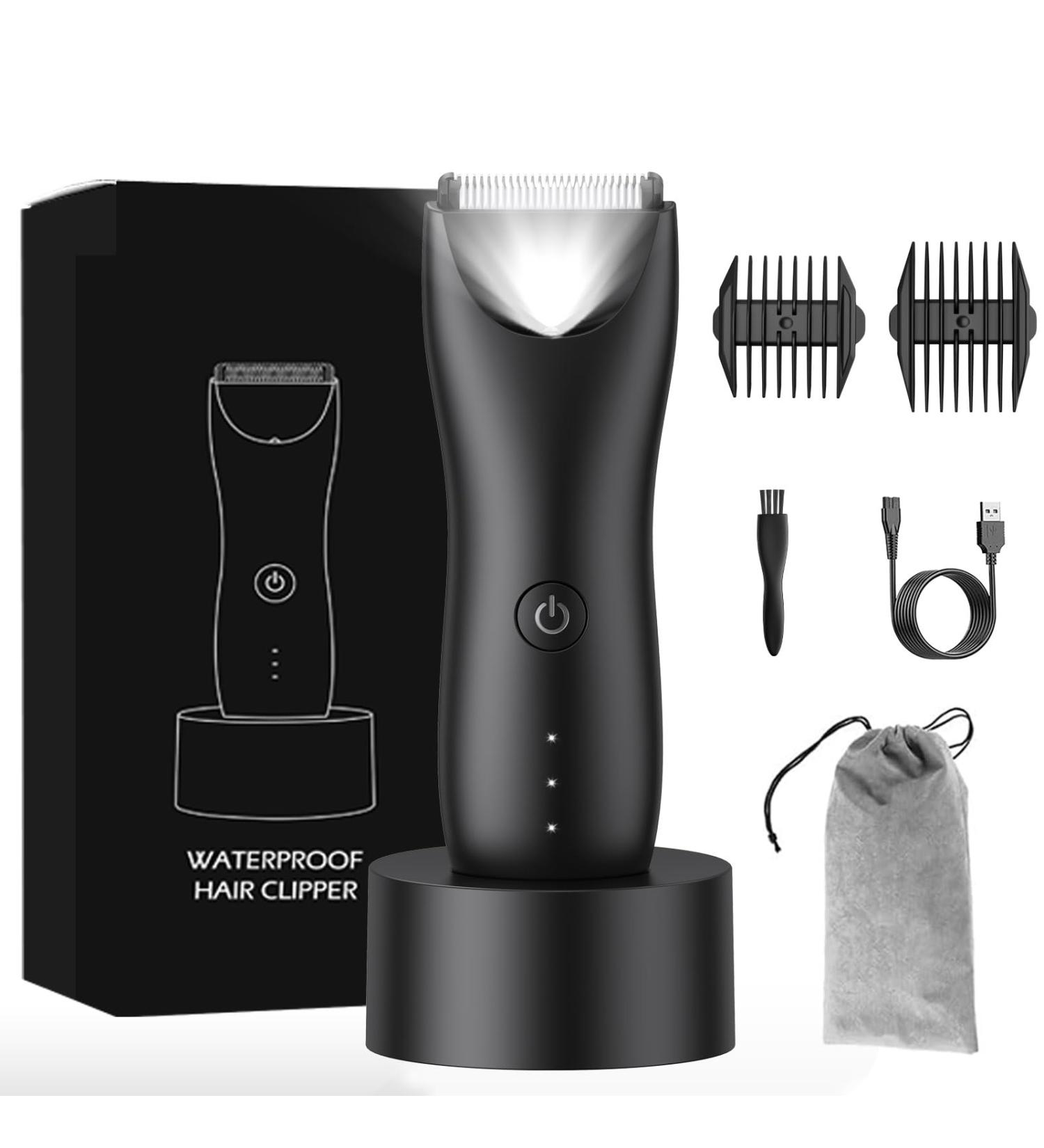 Men's Electric Body Hair Trimmer - Waterproof Safe Groin & Pubic Groomer with Light & Recharge Dock - Buy Online on GoSupps.com