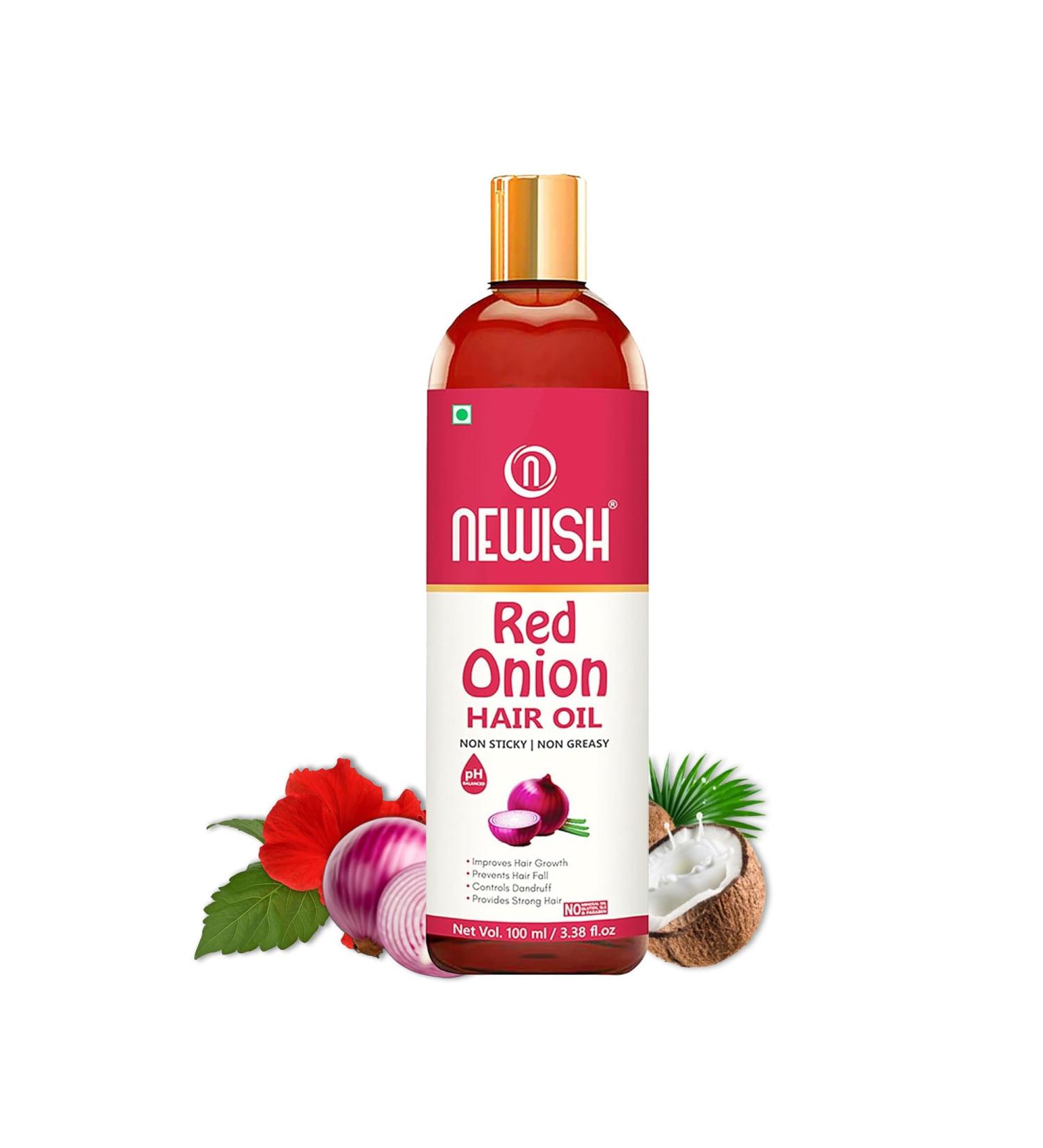 Newish Red Onion Oil for Hair Regrowth - Natural Treatment for Dry Damaged Hair 3.38 Fl Oz - Ideal for Men & Women - Buy Online on GoSupps.com