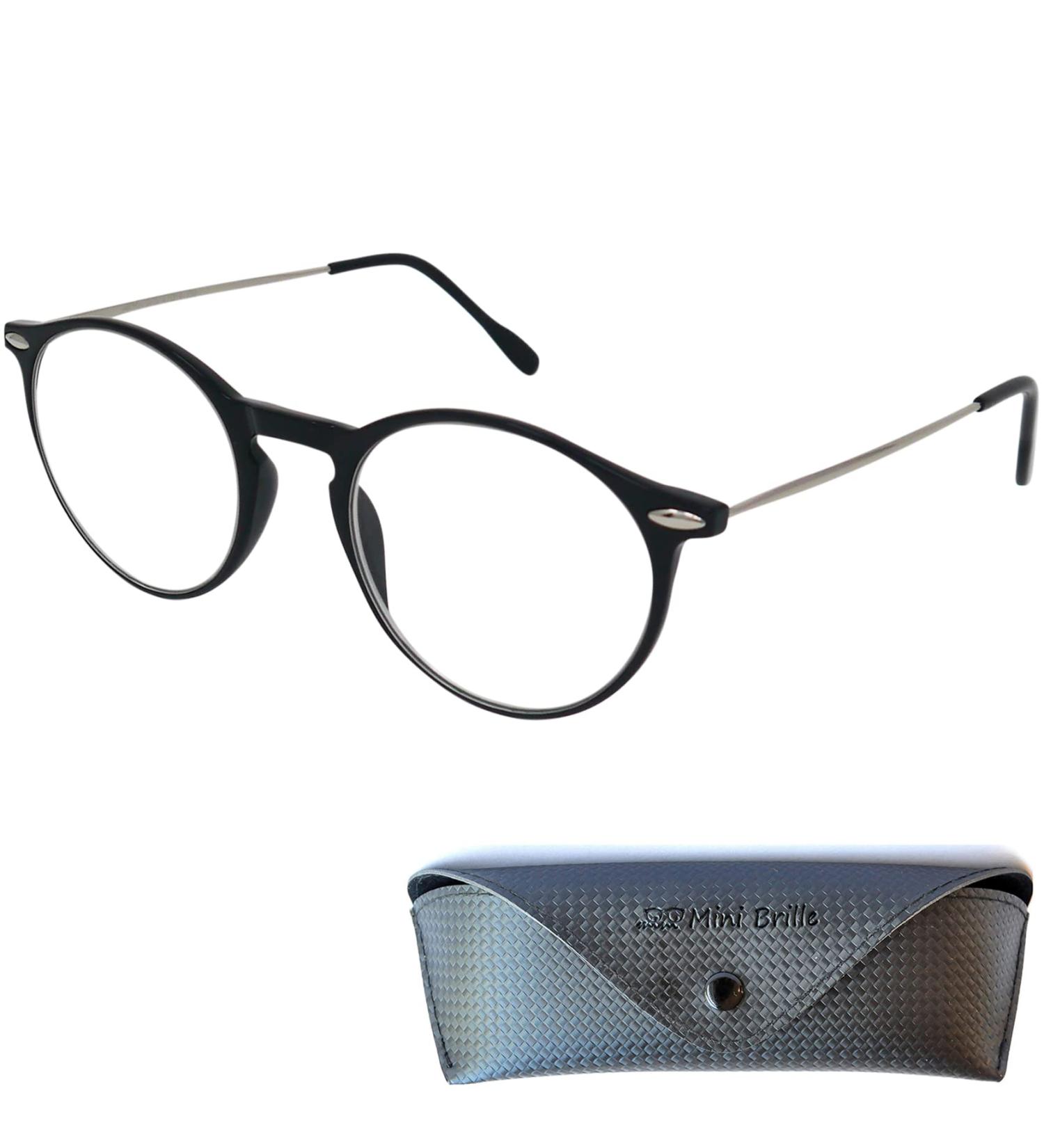 Buy Mini Round Rectangular Light Reading Glasses - 2.0 Dioptries Free Case Black Plastic Frame - Unisex Reading Aid - Buy Online on GoSupps.com