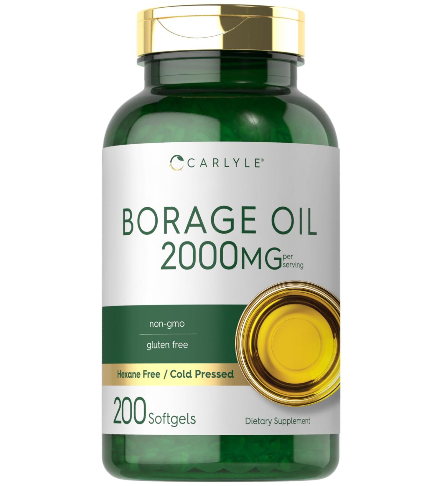 Carlyle Borage Oil Supplement | 2000mg | 200 Softgel Capsules | 320mg of GLA | Cold Pressed & Hexane Free | Non-GMO & Gluten Free - Buy Online on GoSupps.com