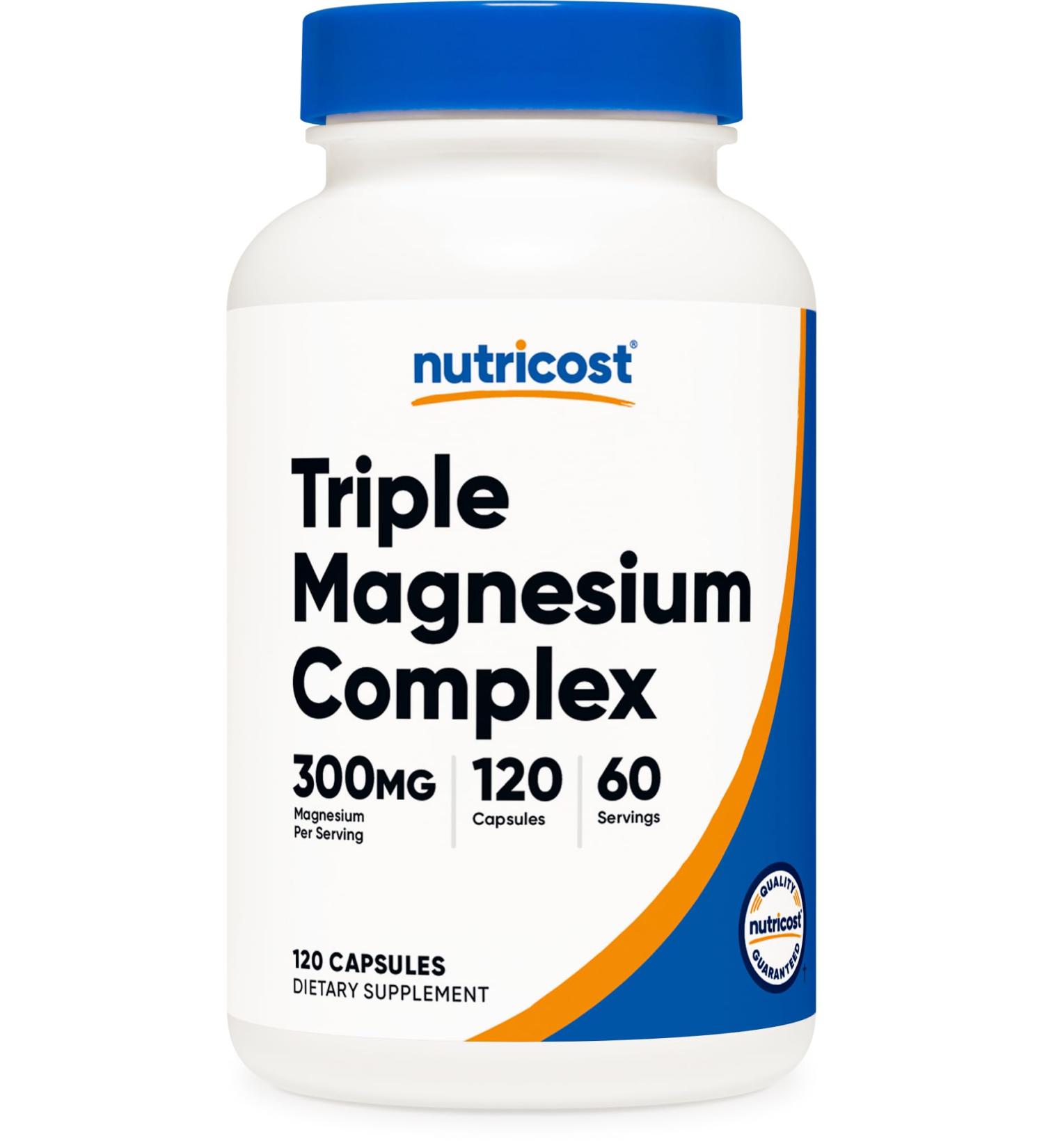 Nutricost Triple Magnesium Complex (300mg 120 Capsules) - from Di-Magnesium Malate Bisglycinate and Citrate 60 Servings - Buy Online on GoSupps.com