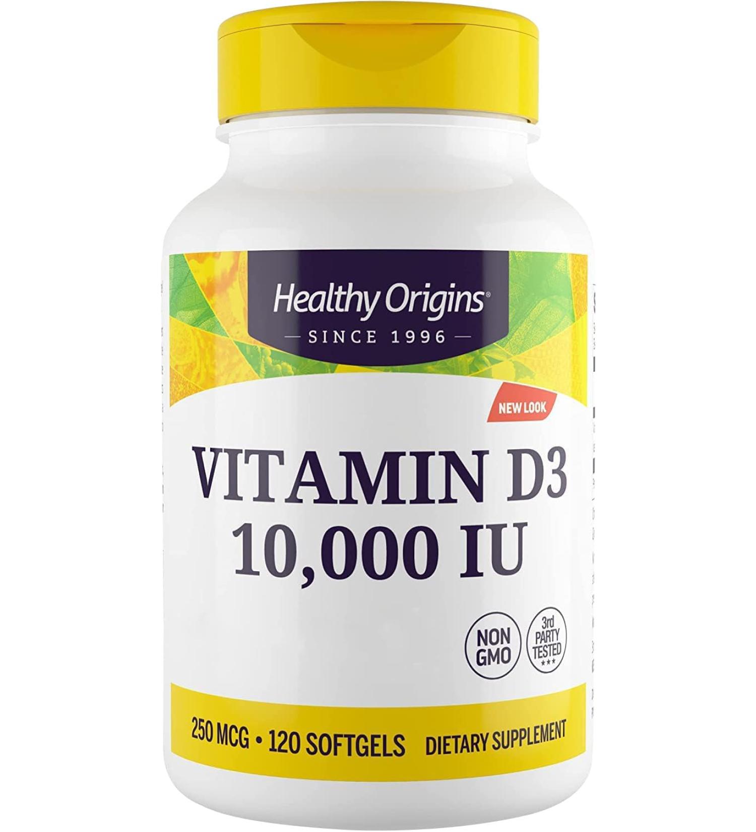 Healthy Origins Depot Vitamin D3 10,000 IU 120 Softgels - Highly Dosed, Lab-Tested, Soy Free, Non-GMO - Buy Online on GoSupps.com