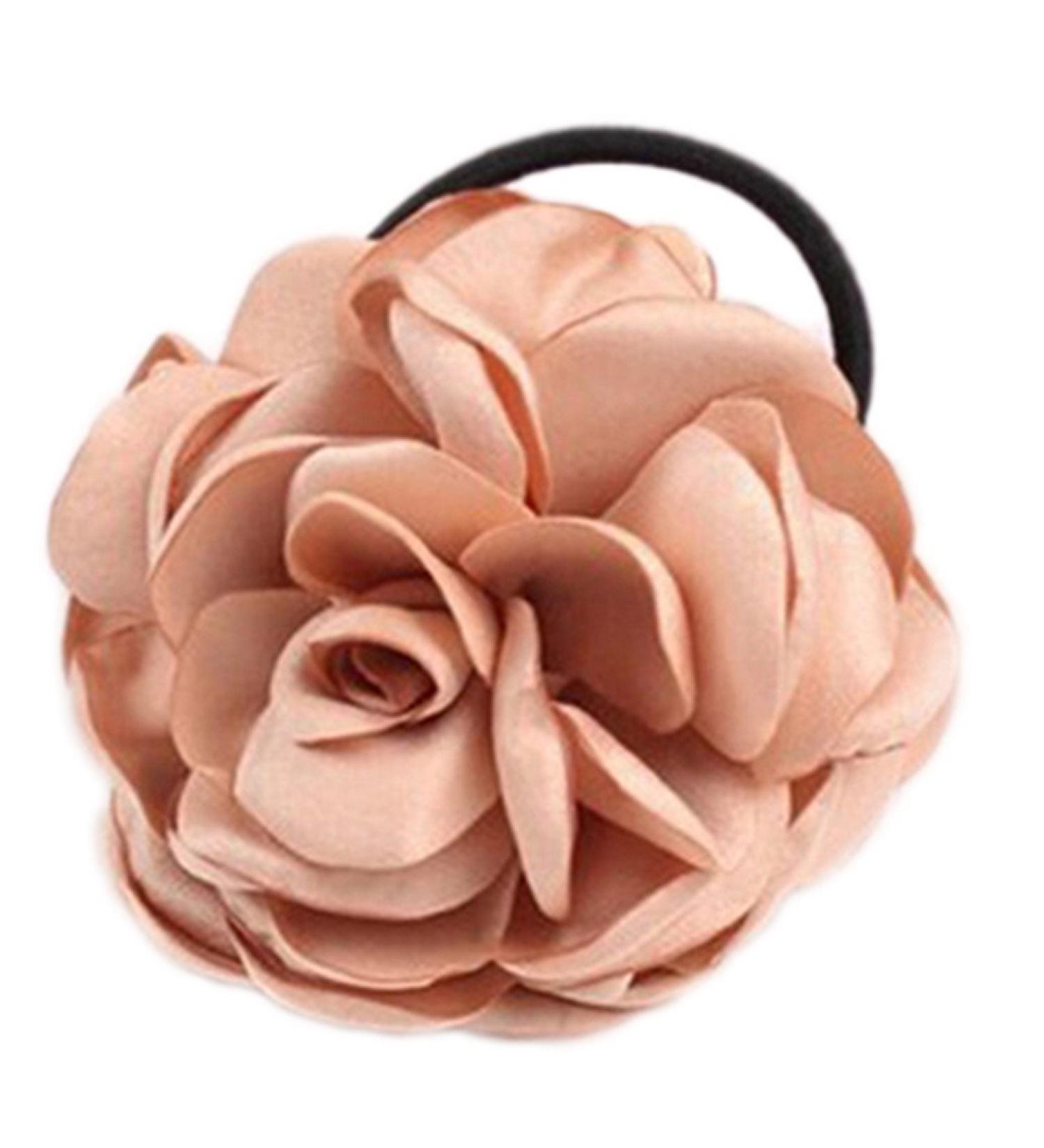 display08 Hair tie with flower camellia ponytail holder hair band hair accessory