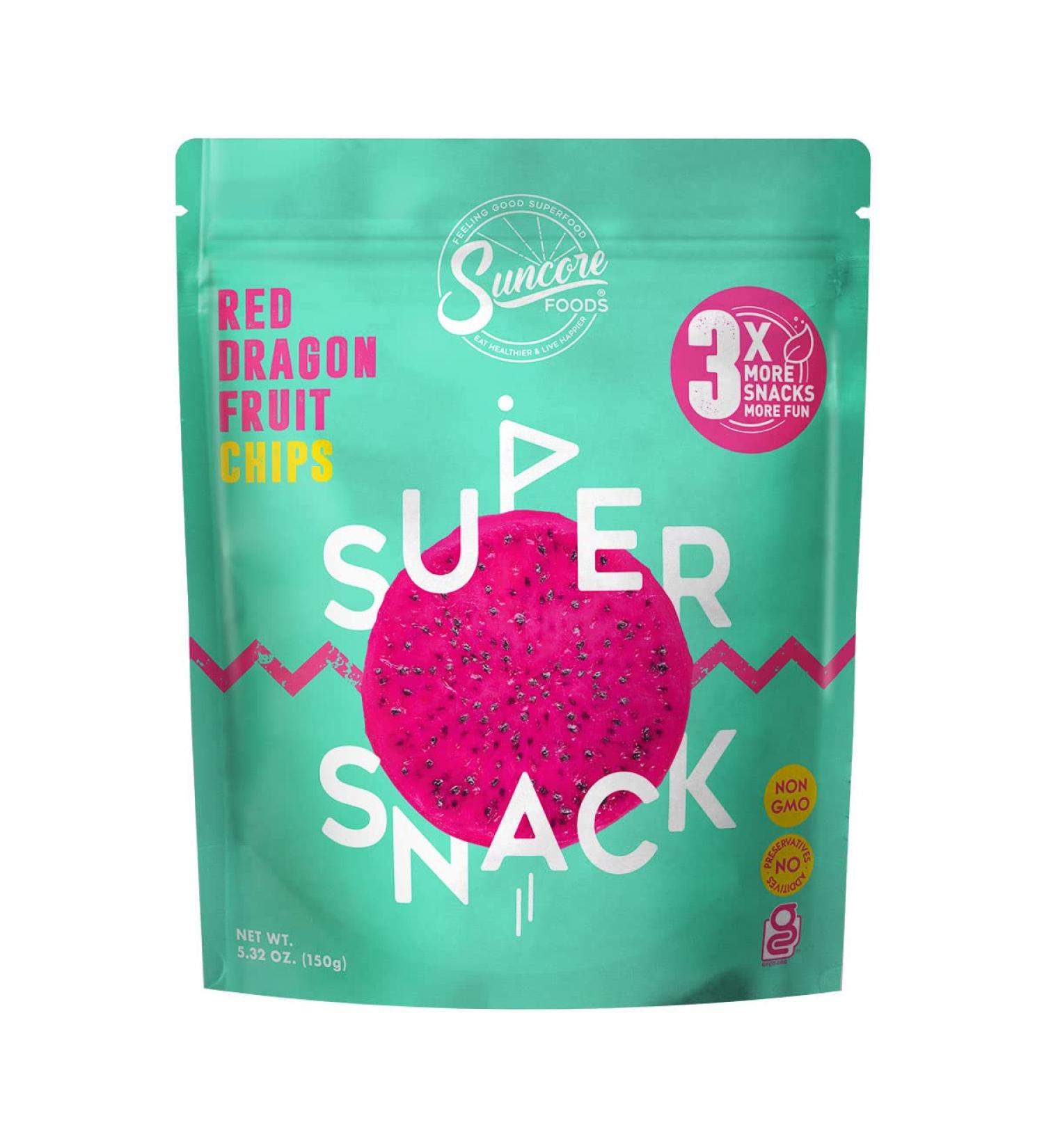 Suncore Foods Red Dragon Fruit Chips 5.32oz - Gluten Free, Non-GMO Supersnack (1 Pack) - Buy Online on GoSupps.com