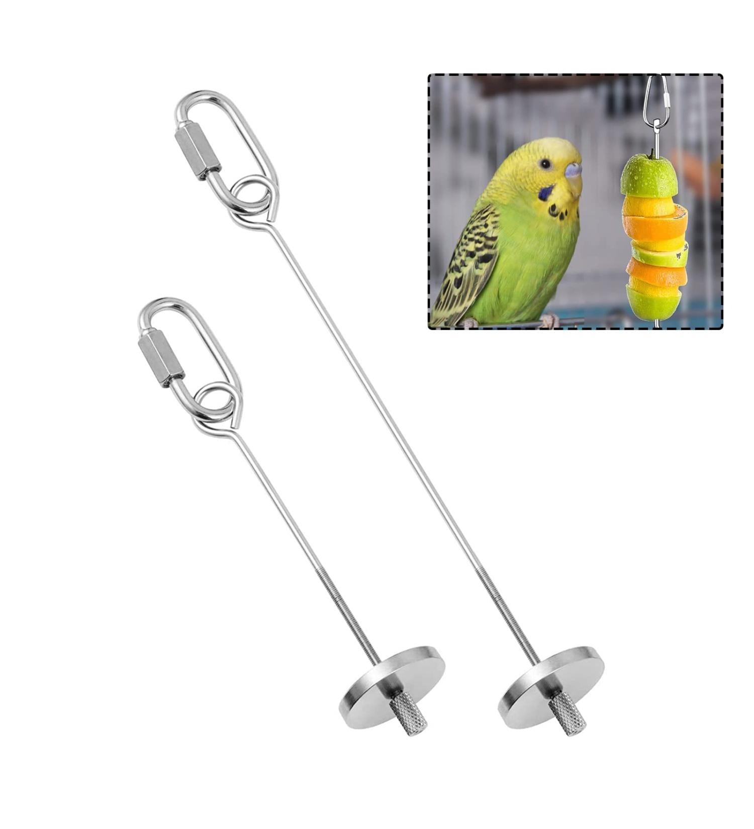 Parrot Skewer Feeder Stainless Steel 2pcs S/L Parrot Treats Fruit Stick Holder Bird Food Holder Foraging Toy for Parrot Budgie Parakeet Cockatiel - Buy Online on GoSupps.com