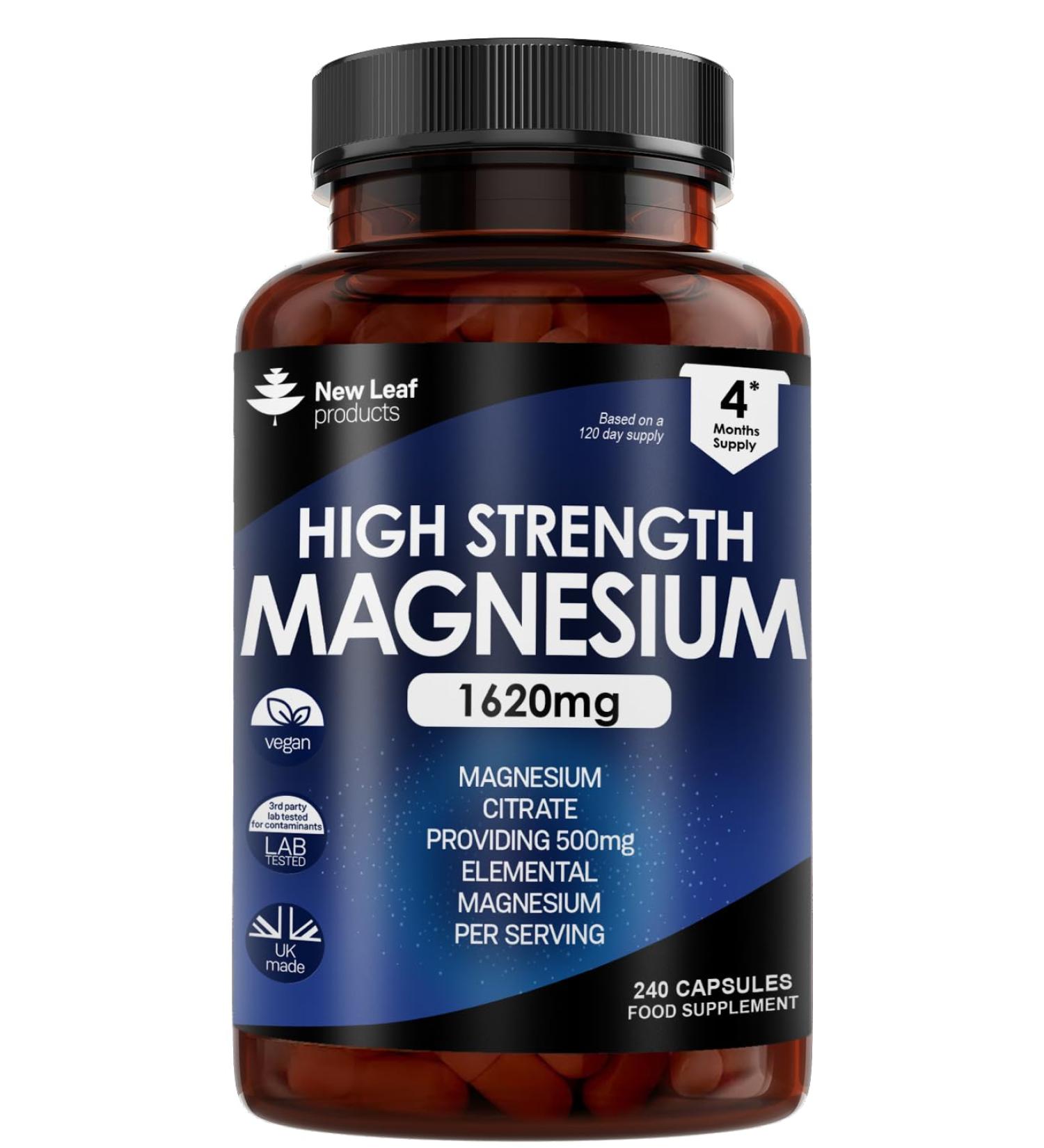 High Absorption Magnesium Citrate Capsules 1620mg - 240 Count - Vegan Friendly - Muscle, Bone & Sleep Support - Made in the UK - Buy Online on GoSupps.com