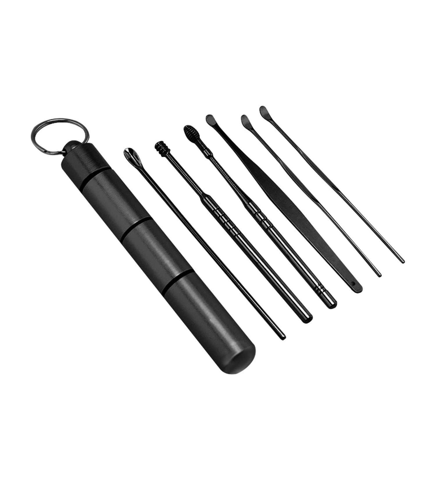 YongANs Innovative Spring Earwax Removal kit Ear Wax Removal 6-in-1 Ear Pick Tools Reusable Ear Cleaner Ear Curette Cleaner Earwax Cleaner Tool Set with Keychain Box (01 Black One Size) 01 Black One Size