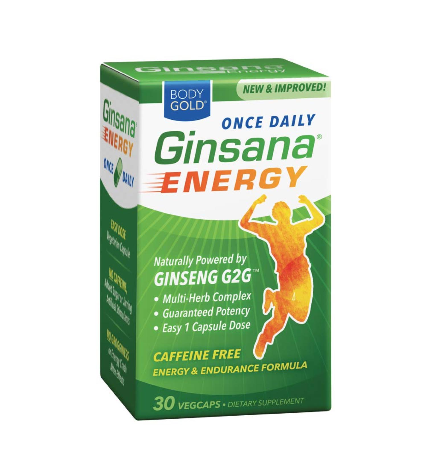 BodyGold Ginsana Energy - Caffeine Free 30 Veg Caps for Natural Vitality - Buy Online on GoSupps.com