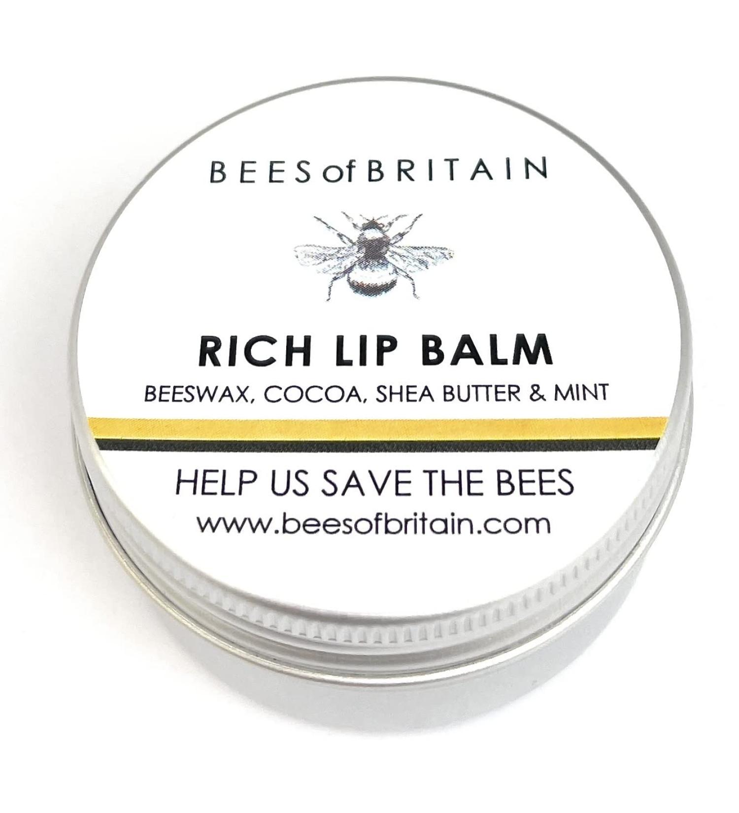 BEES of BRITAIN - 100% Natural Lip Balm - Shea Cocoa Butter Beeswax Mint. Repairs Soothes Hydrates. We Donate 5% of our Profit to Save Bees + Pollinators. 30ml - Buy Online on GoSupps.com