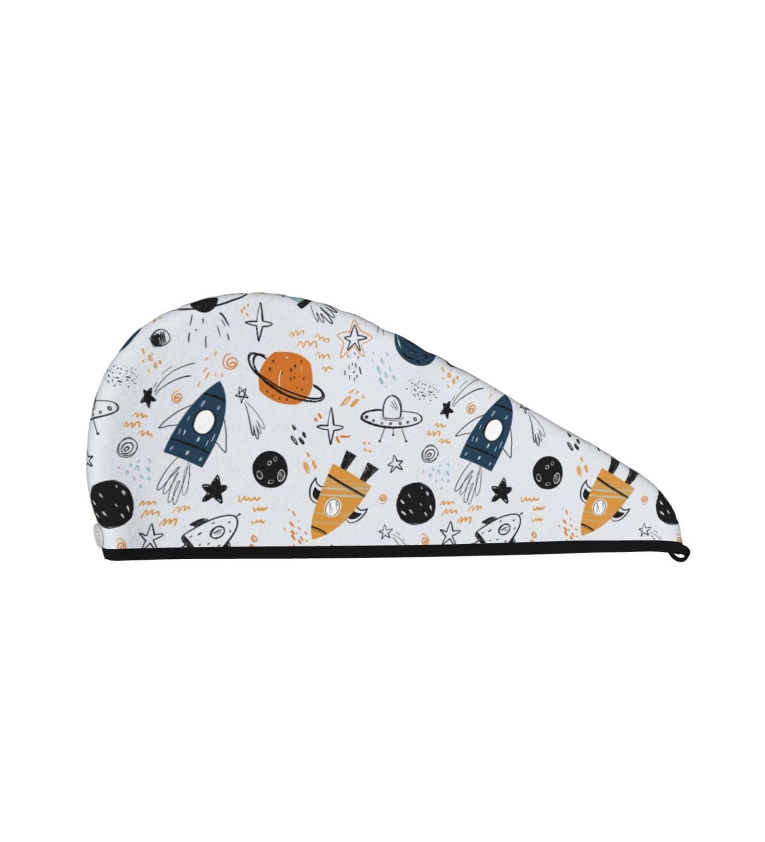 Cartoon Planets Hair Towel Wrap | Quick-Dry Hair Turban with Button | Perfect Hair Drying Towel for All Hair Types - Buy Online on GoSupps.com
