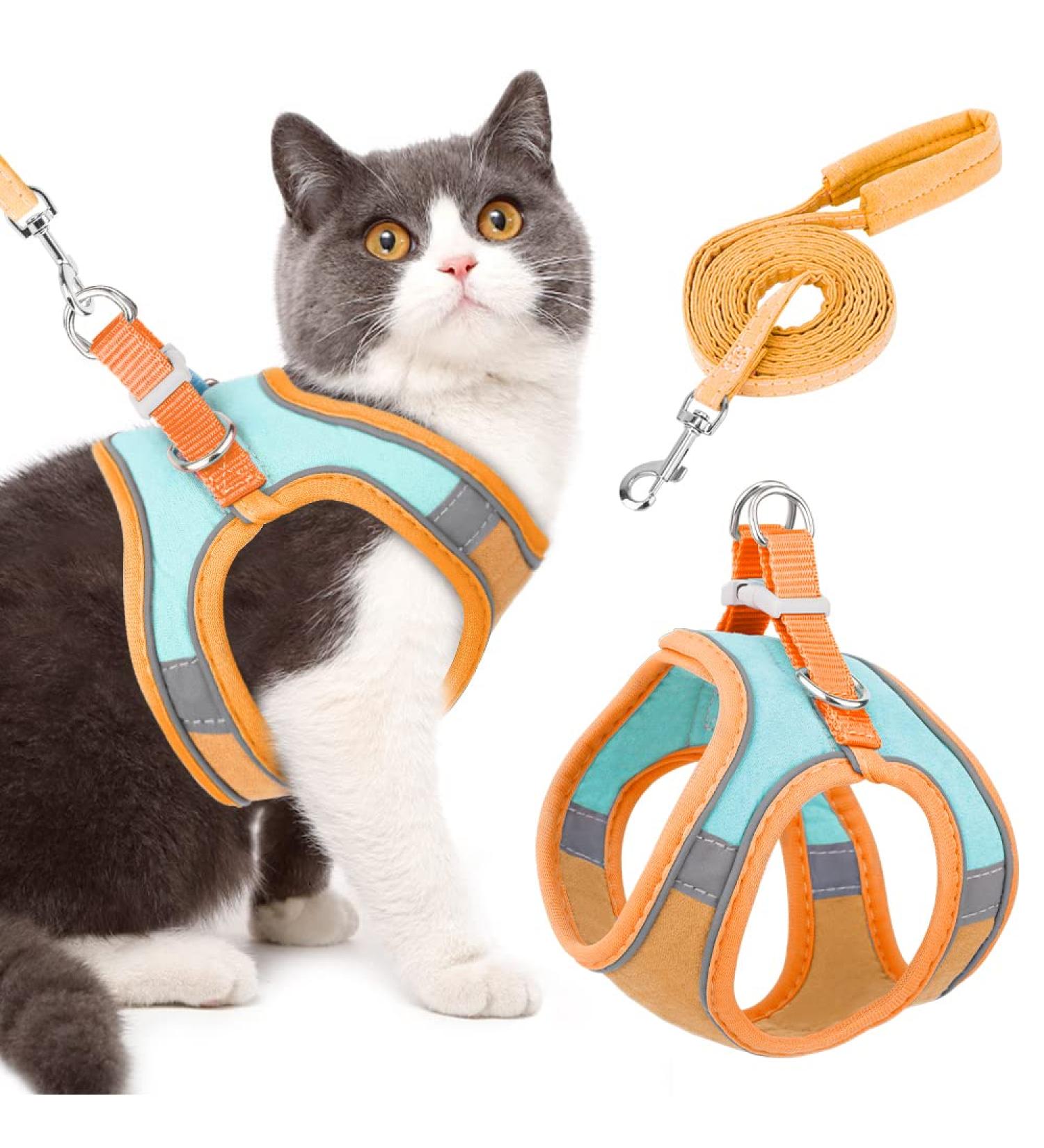 Eyein Cat Harness and Lead Set for Walking - Adjustable Escape Proof Kitten Vest Harness with Reflective Strip - Green & Orange - Medium Size - Buy Online on GoSupps.com