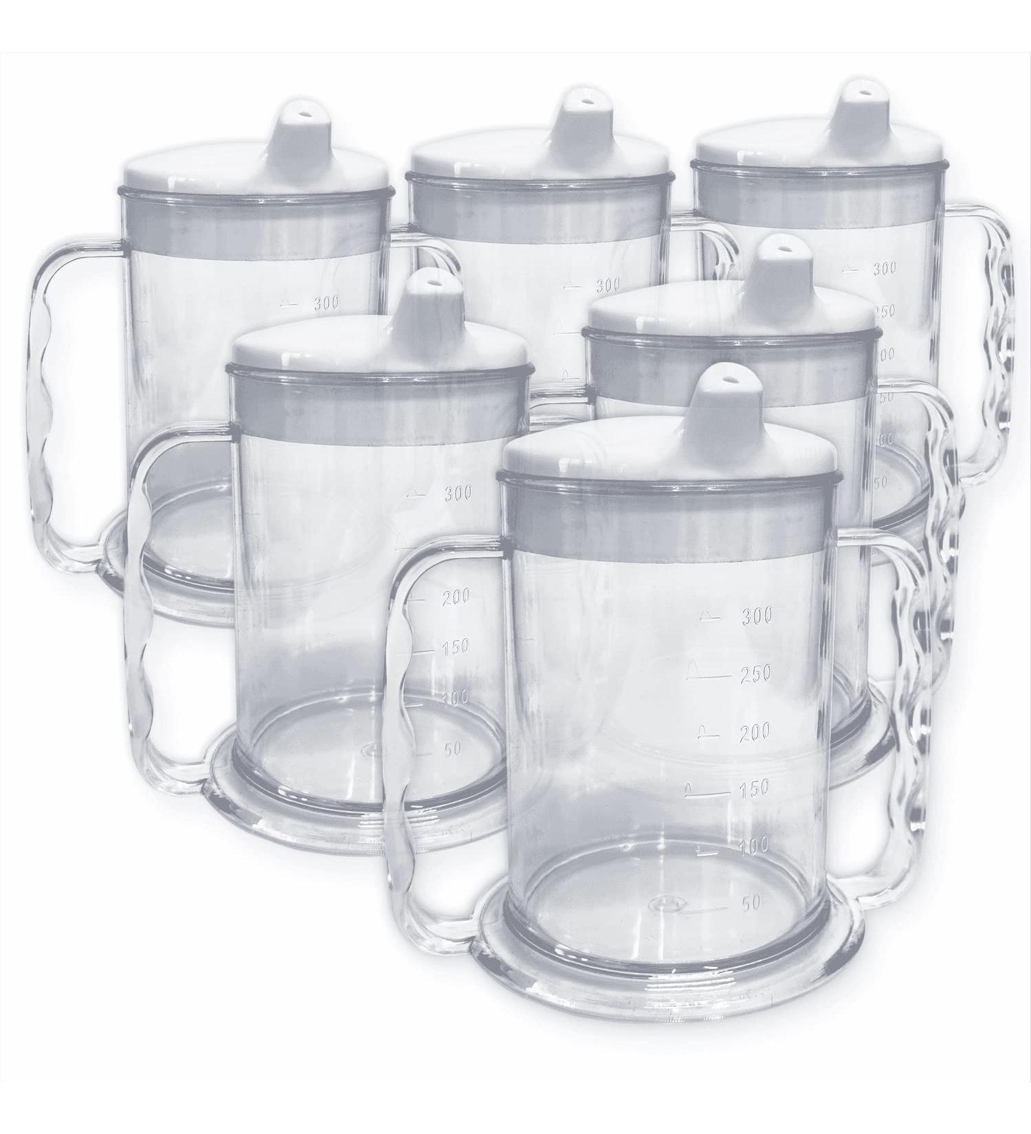 Buy Wide Floor Two Handle Drinking Cups with Lids - 6 Pieces | Ideal Adult Drinking Aid for Dementia & Arthritis | Easy Grip Mugs - Buy Online on GoSupps.com