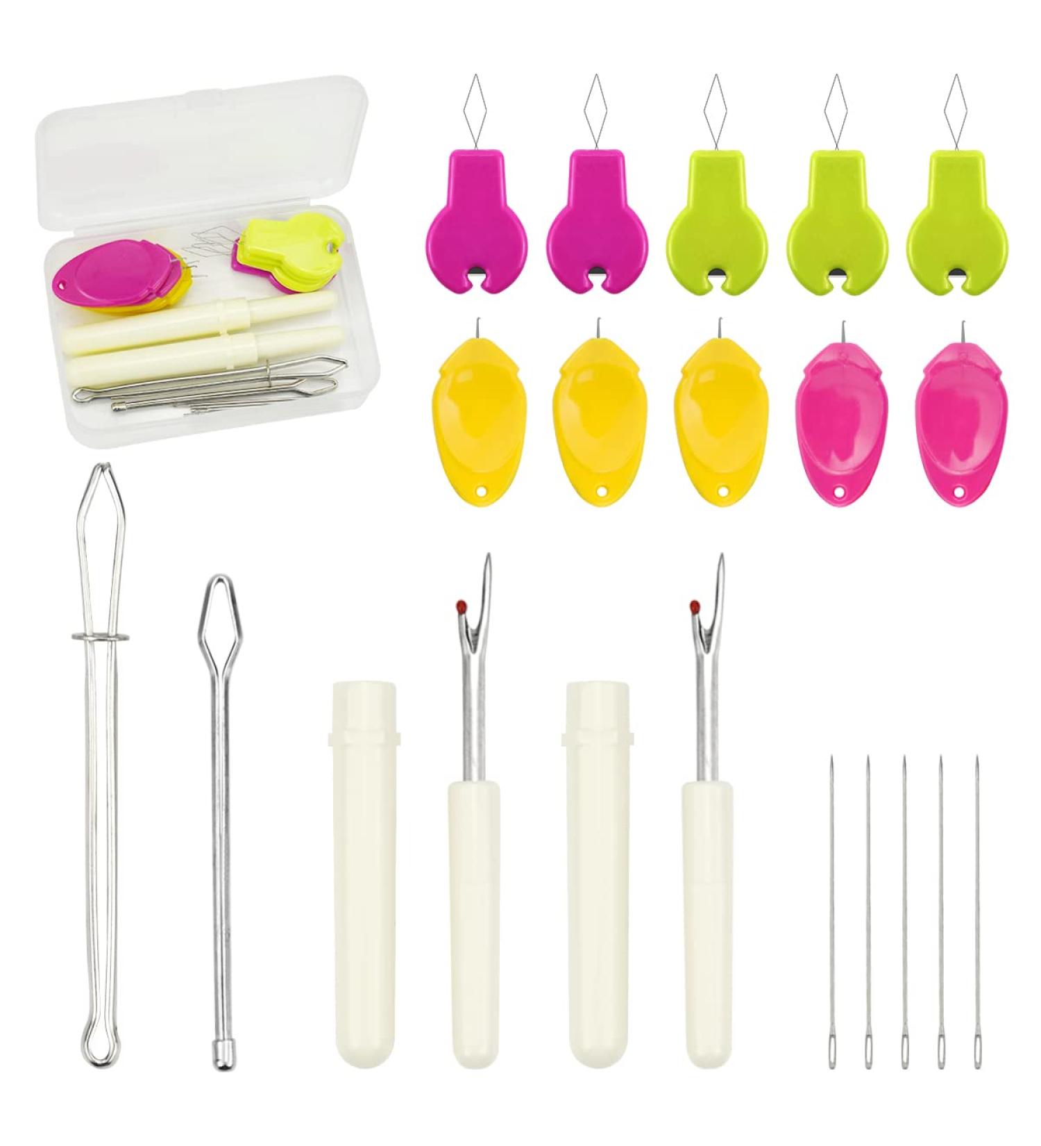 19-in-1 Needle Threaders Set for Hand Sewing Machine DIY - Gourd & Thumb Shaped Threaders, Drawstring, Seam Rippers, Needles (5pcs Gourd + 5pcs Thumb + 2pcs Drawstring + 2pcs Seam Rippers + 5pcs Needles) - Buy Online on GoSupps.com