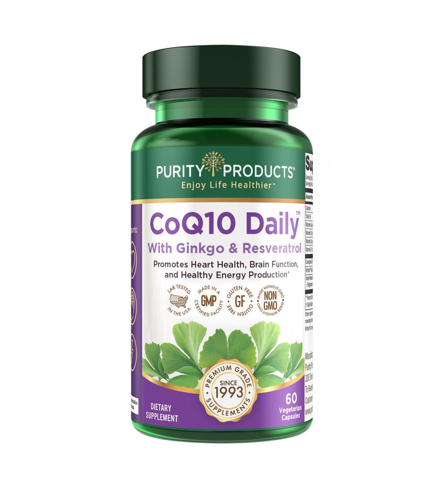 Purity Products CoQ10 Daily Super Boost with Ginkgo and Resveratrol from Supports Healthy Energy Levels and Healthy Brain Function - 60 Vegetarian Capsules 60 Count (Pack of 1) - Buy Online on GoSupps.com