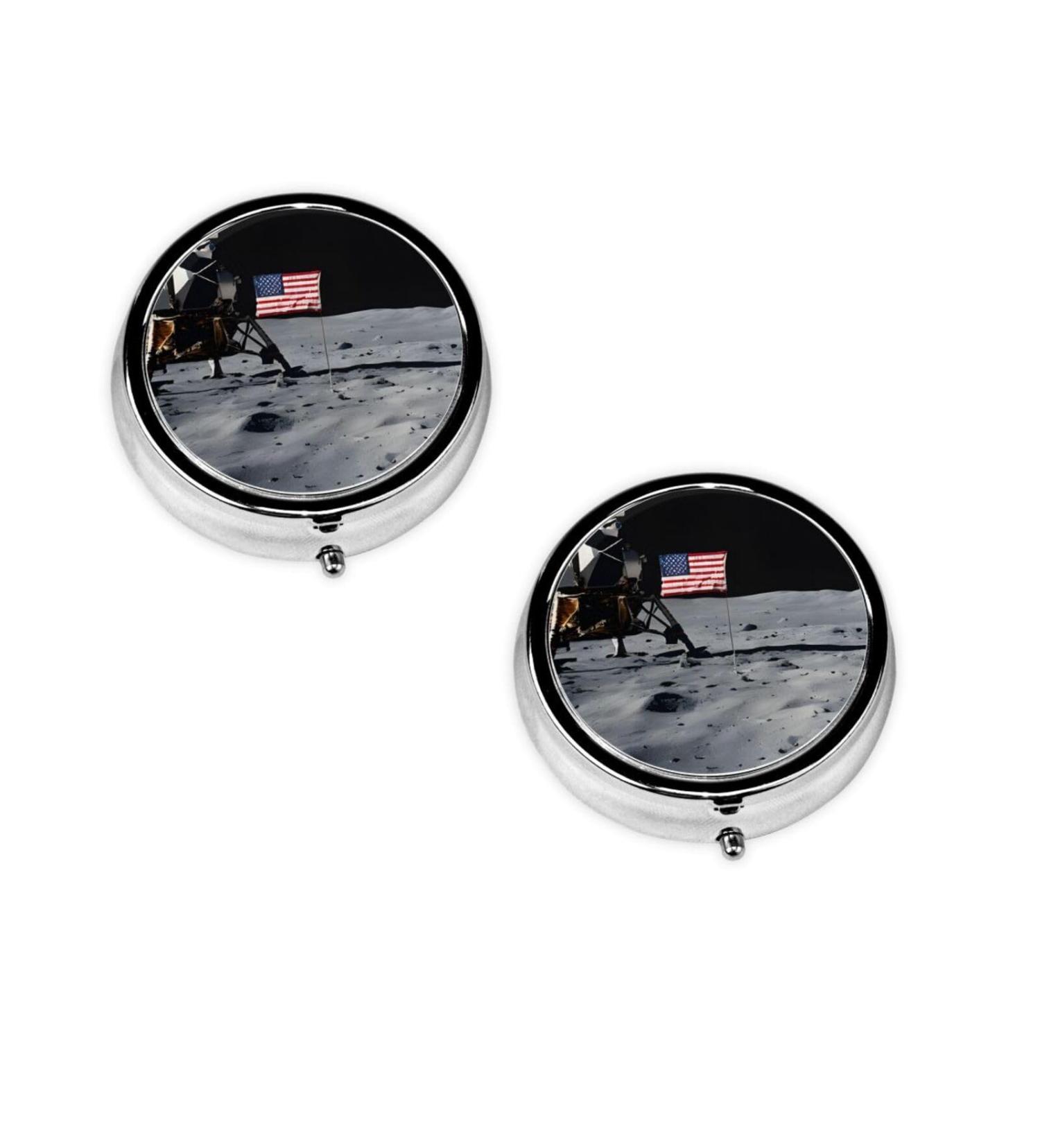 Astronaut On The Moon Pill Box | 3 Compartment Mini Travel Medicine Holder | Decorative Pocket Organizer for Vitamins & Tablets - Buy Online on GoSupps.com