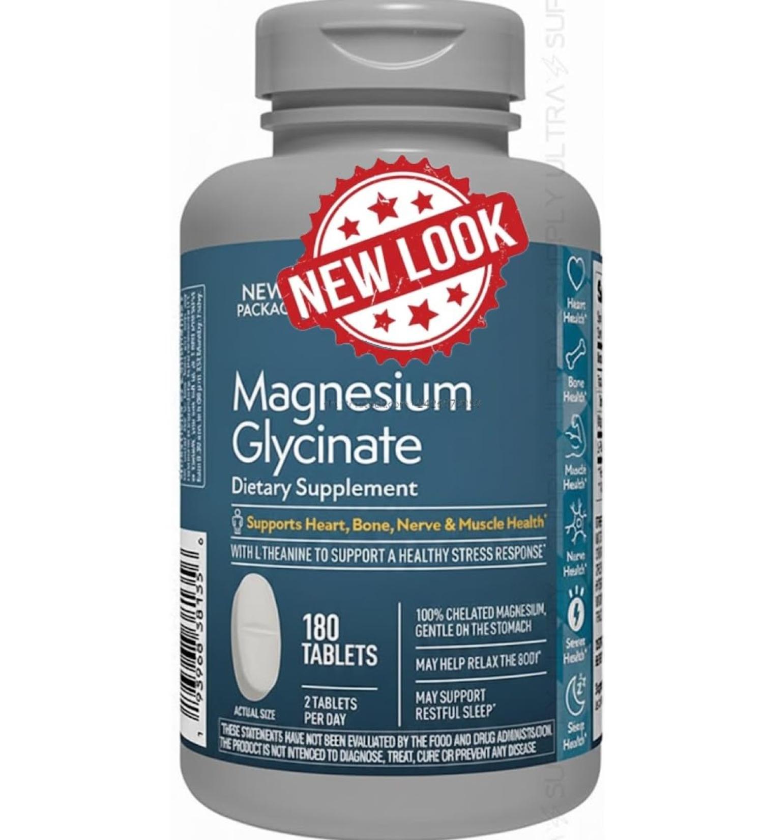 Members Mark Magnesium Glycinate (180 Count.) with L-Theanine 200 mg Supports Heart Bone Nerve Muscle Stress & Sleep Health - Buy Online on GoSupps.com