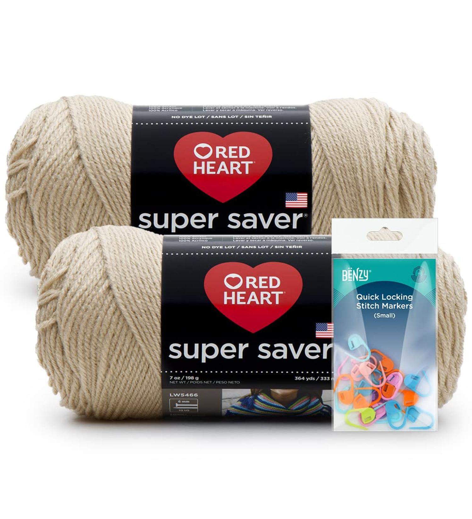 Red Heart Super Saver Buff Knitting Yarn 2-Skein Pack Bundle with Benzy Stitch Markers (20ct) - Buy Online on GoSupps.com