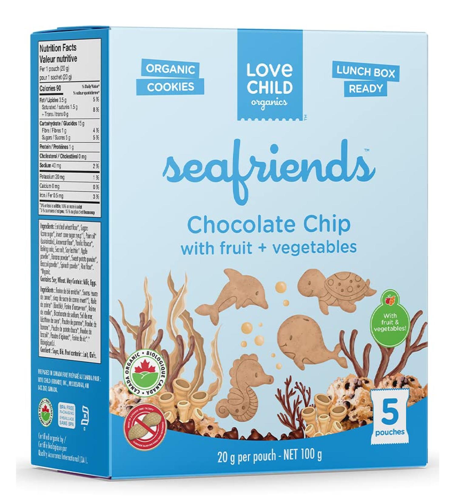 Love Child Organics Snack Pack Sea Friends Chocolate Chip Cookies Peanut-free 6 boxes 5x20g sachets each Chocolate Chip Snack Pack 6x100g - Buy Online on GoSupps.com
