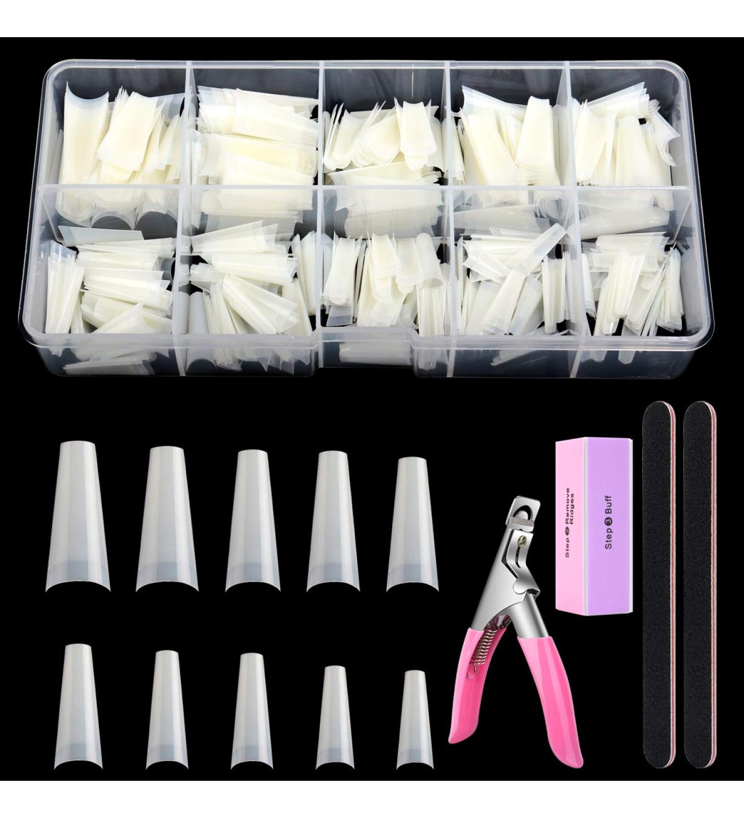 Natural Coffin Nails Tips - 500PCS French False Nail Tips for Acrylic Nails Professional 10 Sizes Long Half Cover Ballerina Fake Nails with Nail Clipper/2 Nail Files/Nail Buffer Polishing Block Nature - Buy Online on GoSupps.com