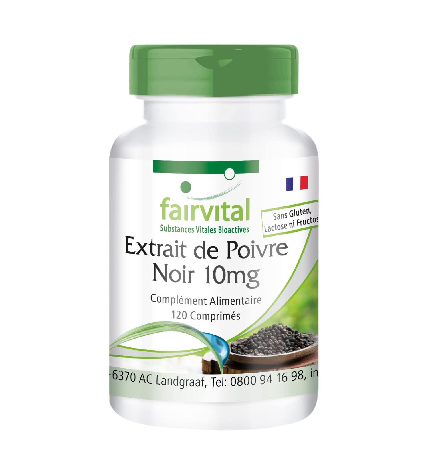 Fairvital | Black pepper extract 10 mg - 120 tablets - 95% piperine - For 4 months - 100% vegan - Tested quality - Made in Germany - Buy Online on GoSupps.com