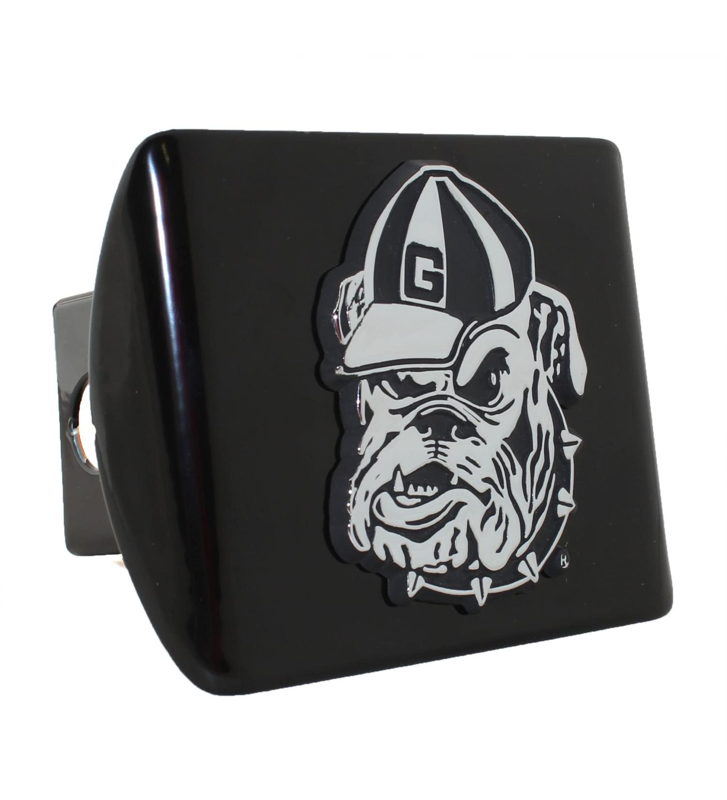 University of Georgia Bulldog Mascot on Black Metal Hitch Cover