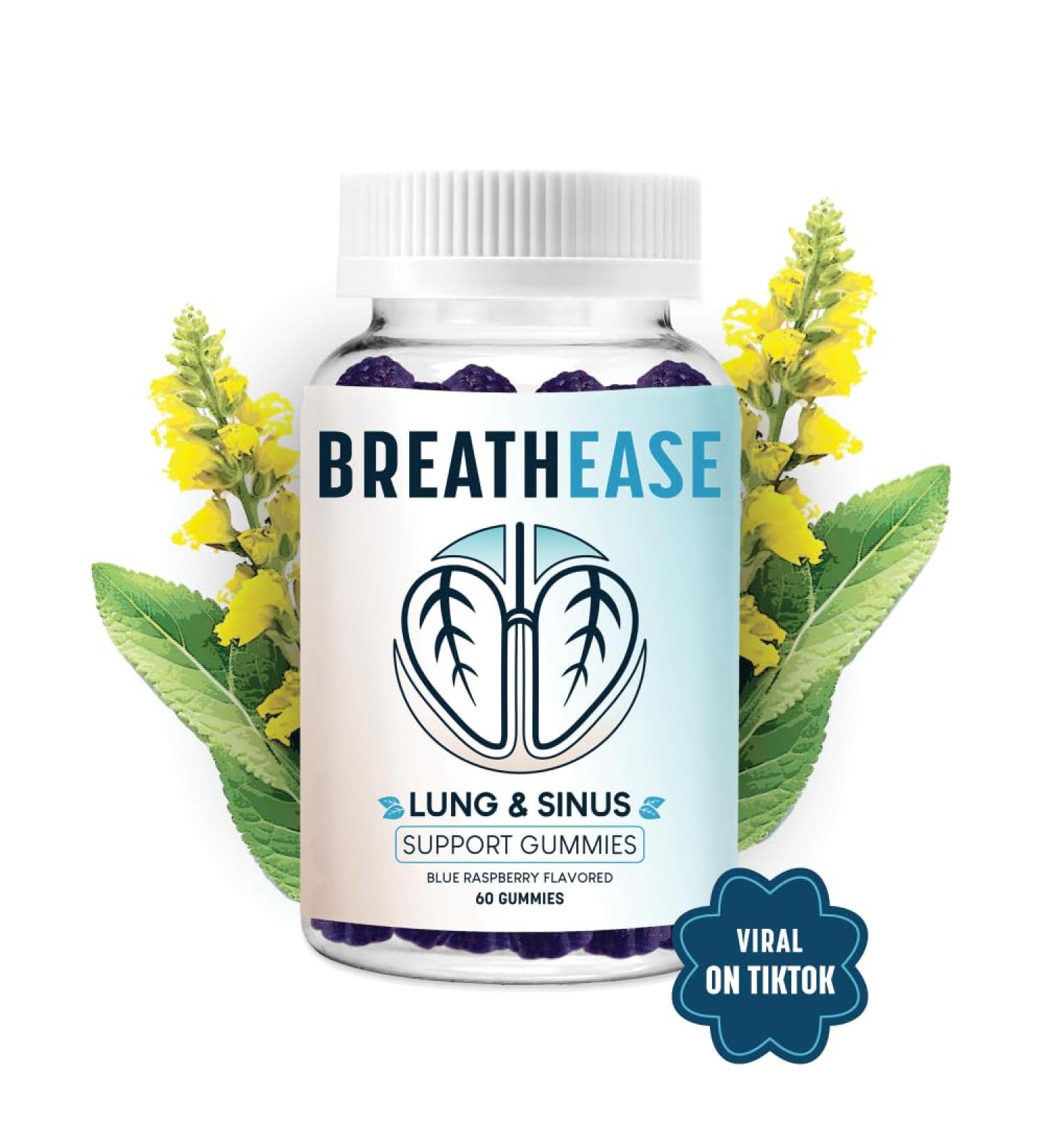 Sinus & Lung Support Gummies - Mullein Leaf & Boswellia - Lung Detox & Allergy Relief - Blue Raspberry Flavor - 60 Count - Buy Online on GoSupps.com