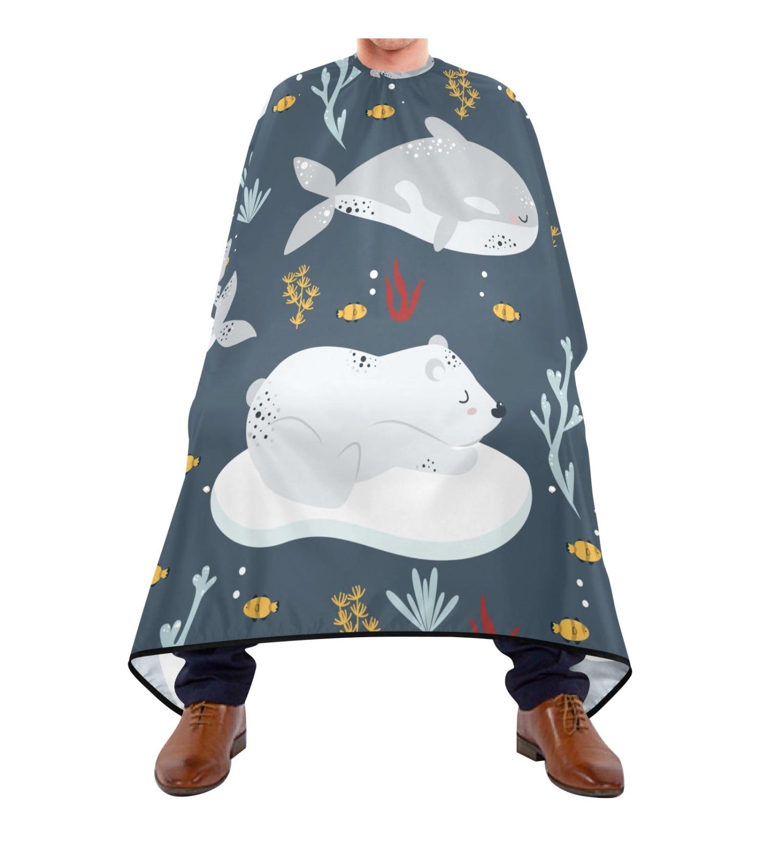 Waterproof Barber Cape - Cute Whale & Polar Bear Haircut Bib for Men & Women | Unisex Cheetah Hair Cutting Cape - Buy Online on GoSupps.com