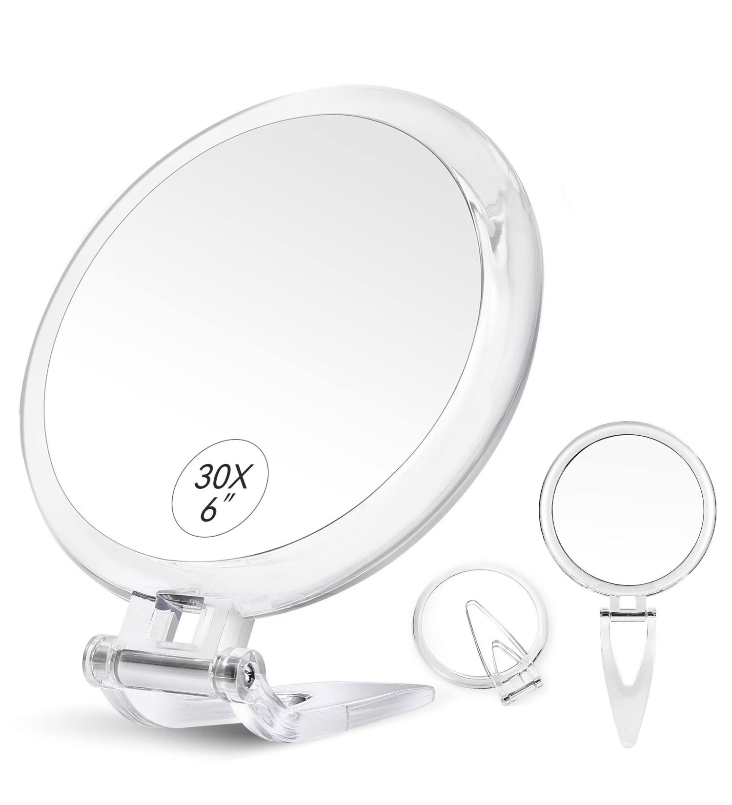 30X Magnifying Hand Mirror for Precise Makeup and Beauty Tasks - 6 Inch, Two Sided Travel Mirror for Tweezing and Blackhead Removal - Buy Online on GoSupps.com