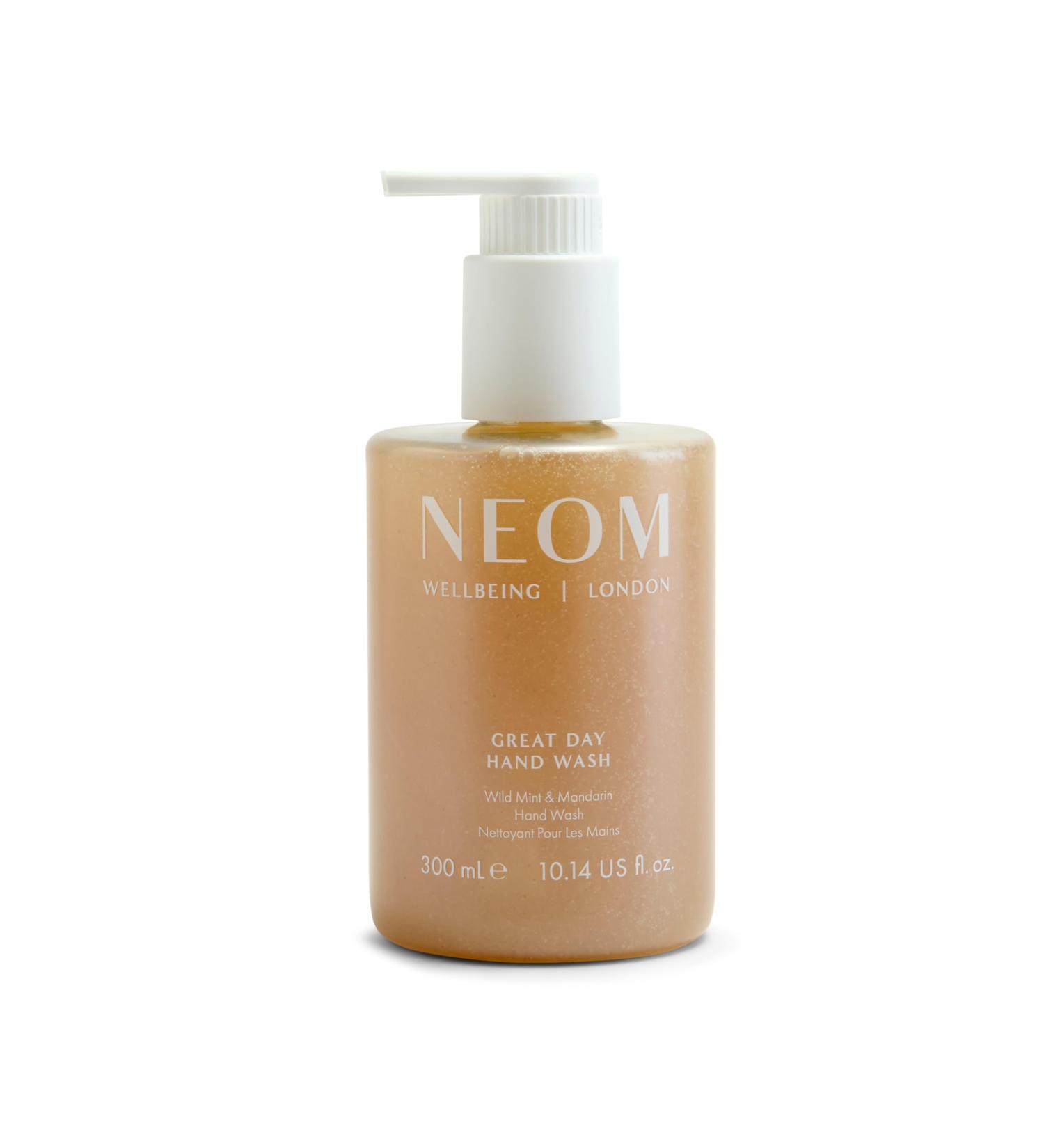Neom Great Day Exfoliating Hand Wash 300ml IWild mint and mandarin I Blended with orange peel to exfoliate I 100% Recyclable Bottle I Refillable - Buy Online on GoSupps.com