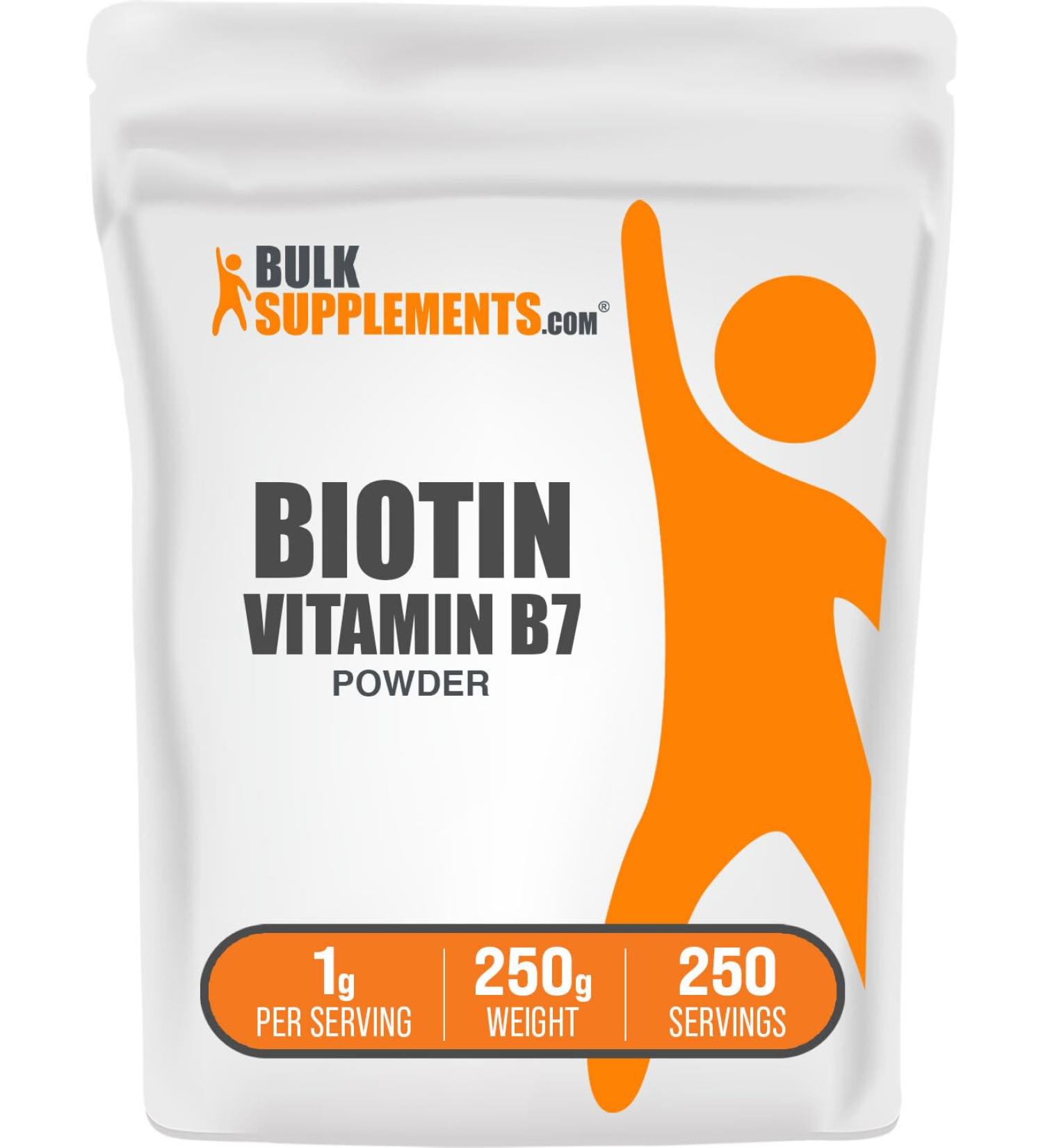 BulkSupplements.com Biotin 10000mcg Powder - Vitamin B7 Vitamins for Hair Skin and Nails - Gluten Free 1g per Serving (10mg Biotin) 250g (8.8 oz) (Pack of 1) 8.75 Ounce (Pack of 1) Powder - Buy Online on GoSupps.com