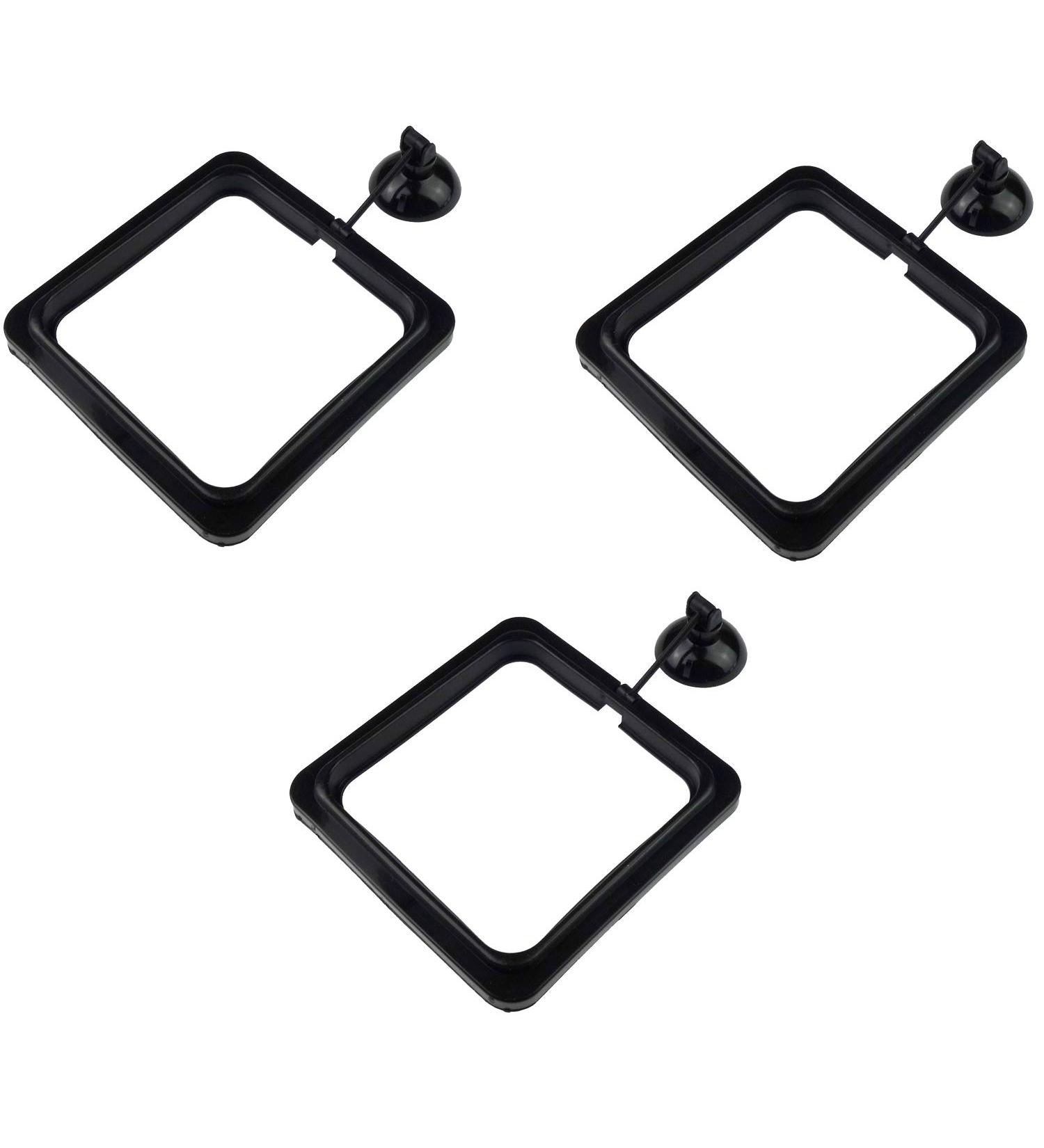 Zelerdo 3 Pack Aquarium Fish Feeding Ring - Floating Food Feeder with Suction Cup - Square Shape - Black - Buy Online on GoSupps.com