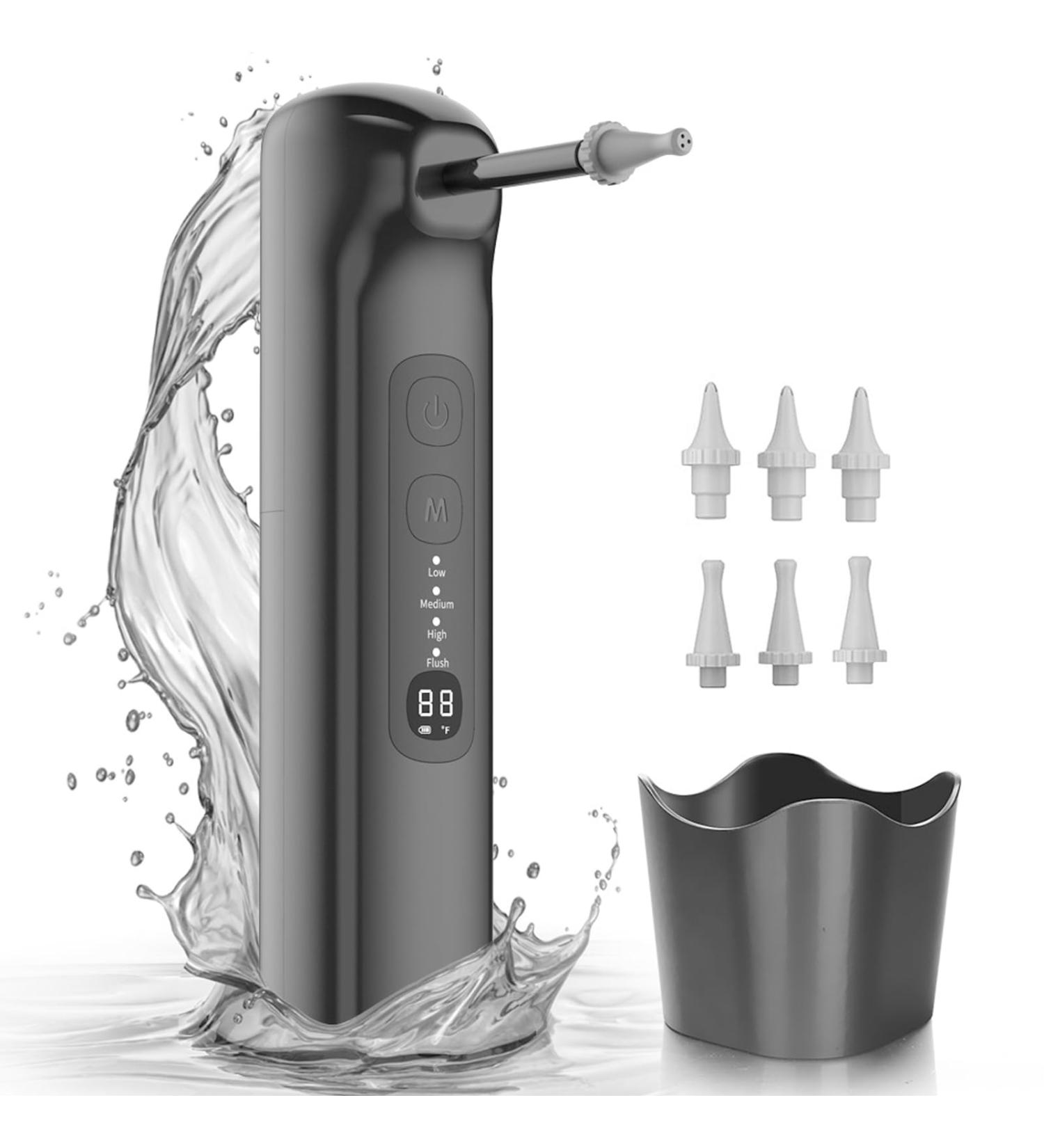 Electric Ear Wax Removal Kit - IPX7 Waterproof Ear Irrigation with 6 Nozzles for Adults - Safe & Effective Ear Cleaning - Buy Online on GoSupps.com