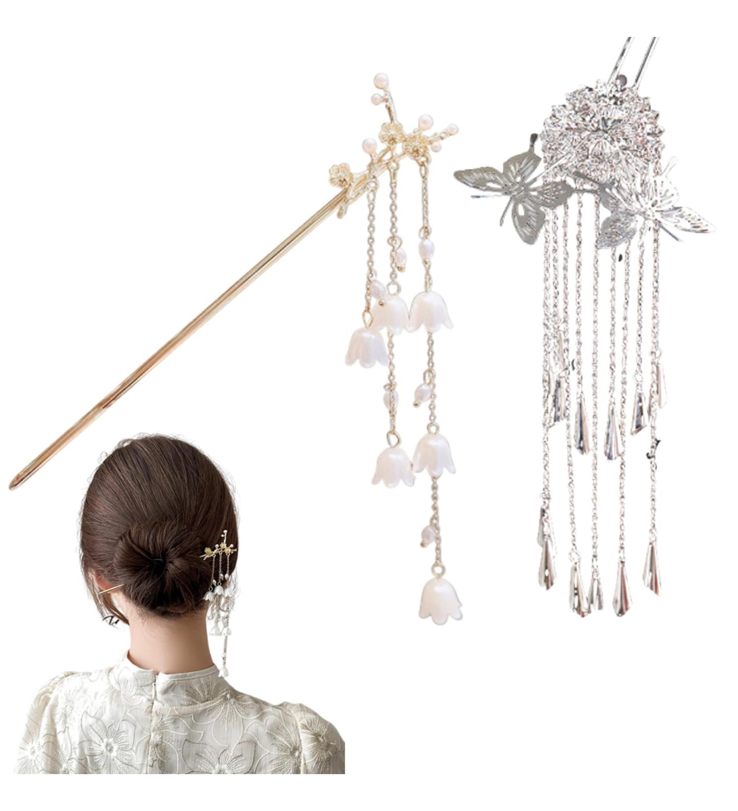 Fleymu Metal Hair Clips 1 Piece Silver Butterfly Tassel Hair Clips 1 Piece Suzuran Flower Vintage Tassel Hair Clips Delicate Women's Hair Clips Fashion Non-Slip Metal Hair Clips Hair Accessories - Buy Online on GoSupps.com