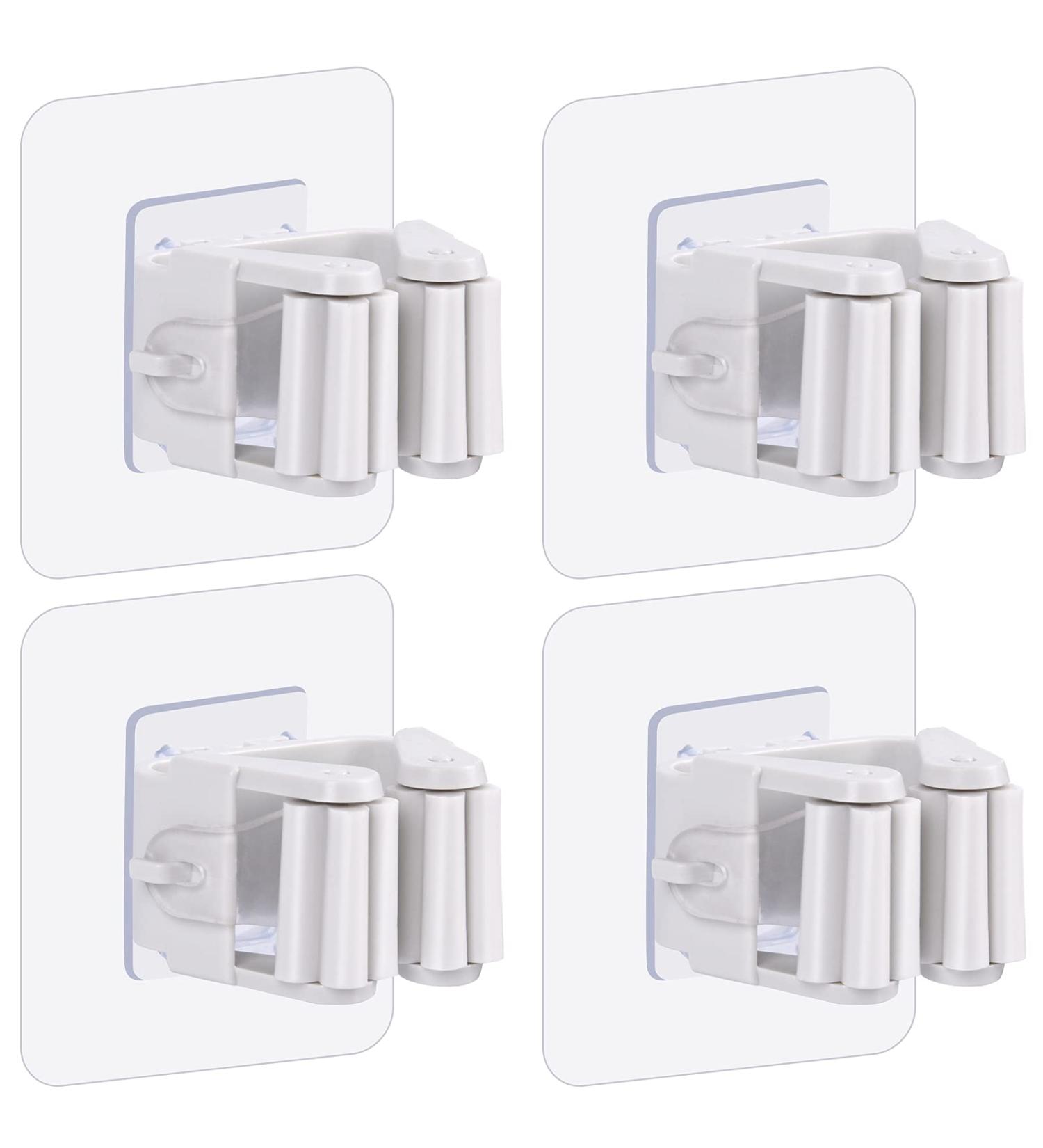 Zecval 4-Pack Mop and Broom Holder Wall Mount - Self Adhesive, No Drilling - Broom Gripper for Home, Garden, Garage Storage - Buy Online on GoSupps.com