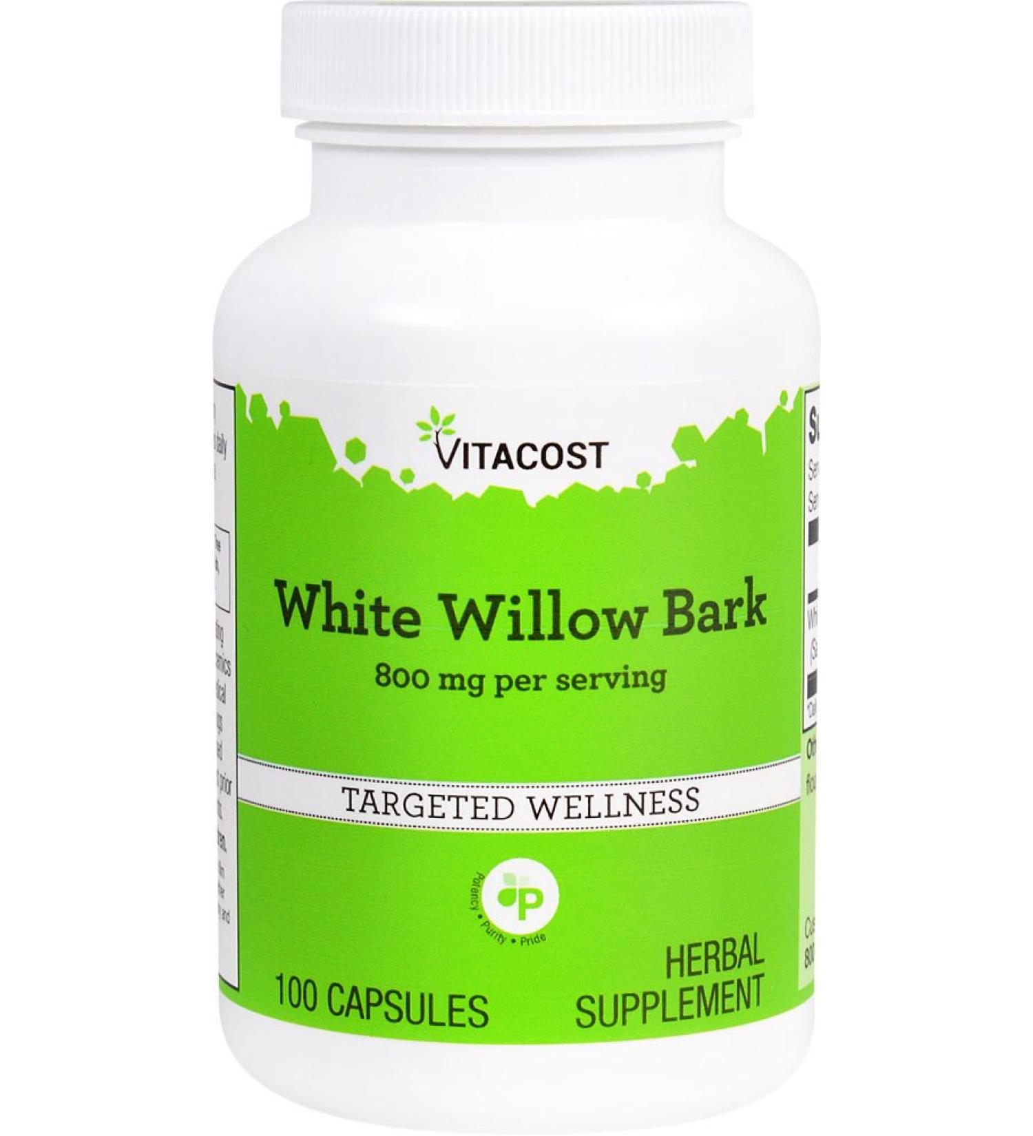 Vitacost White Willow Bark - 800 mg per Serving - 100 Capsules