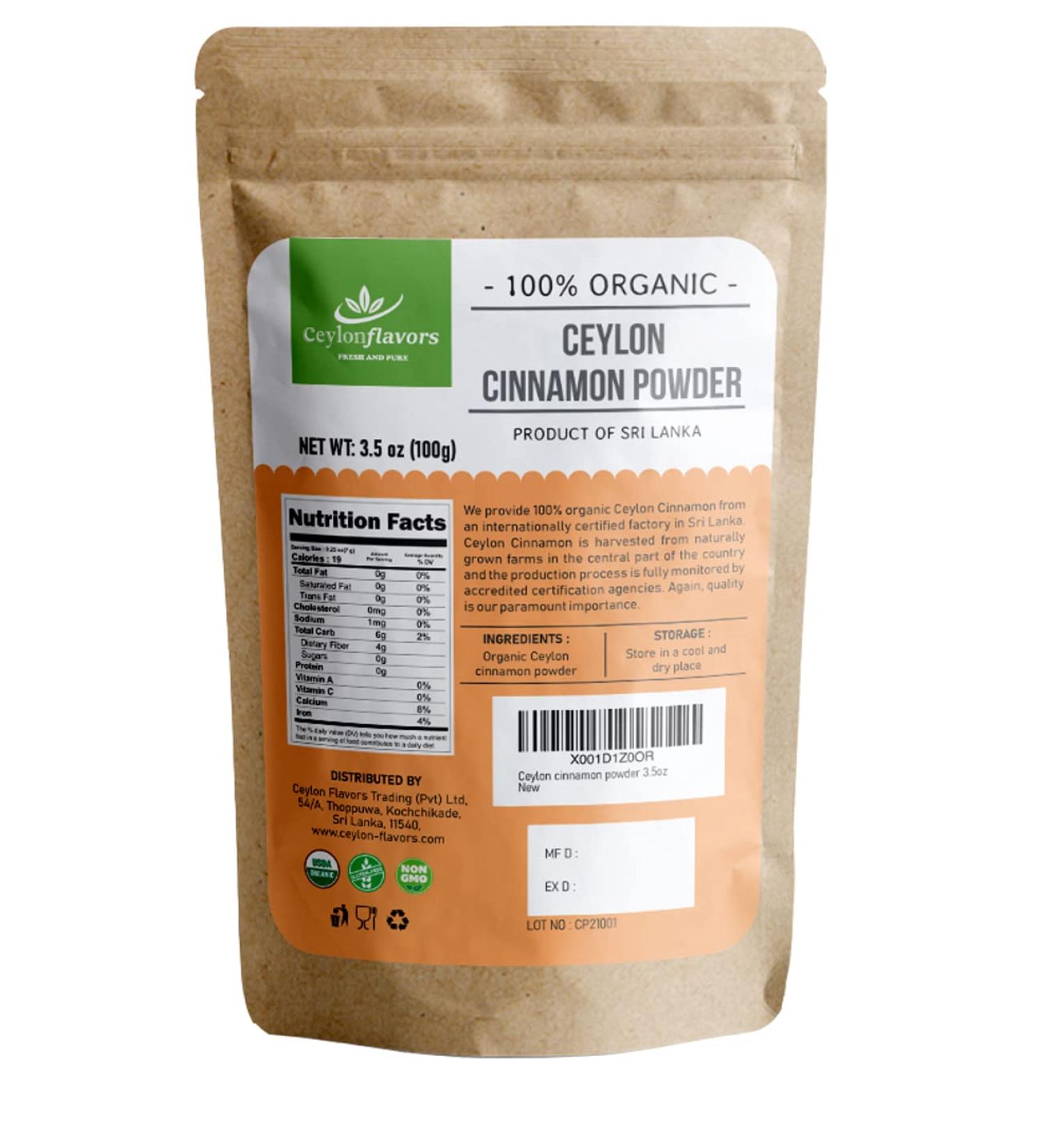 Organic Ceylon Cinnamon Powder - Premium Special Grade, Non GMO, 3.5 oz - From USDA Certified Farm in Sri Lanka - Buy Online on GoSupps.com