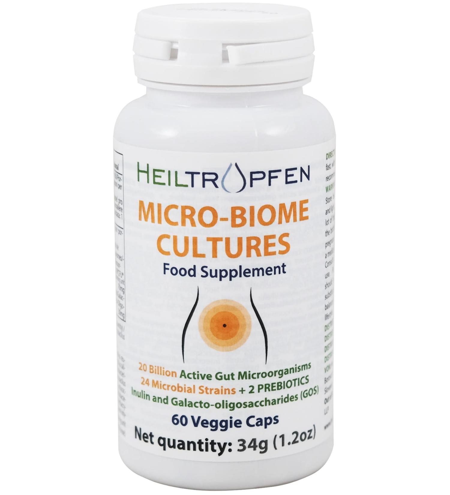 Microbiom Cultures | Digestive Health Trial + Prebiotic | 24 Varieties | 20 Billion KBE | 60 Capsules | Active Intestine | Inulin & GOS | Dietary Supplement | Heildropen  - Buy Online on GoSupps.com