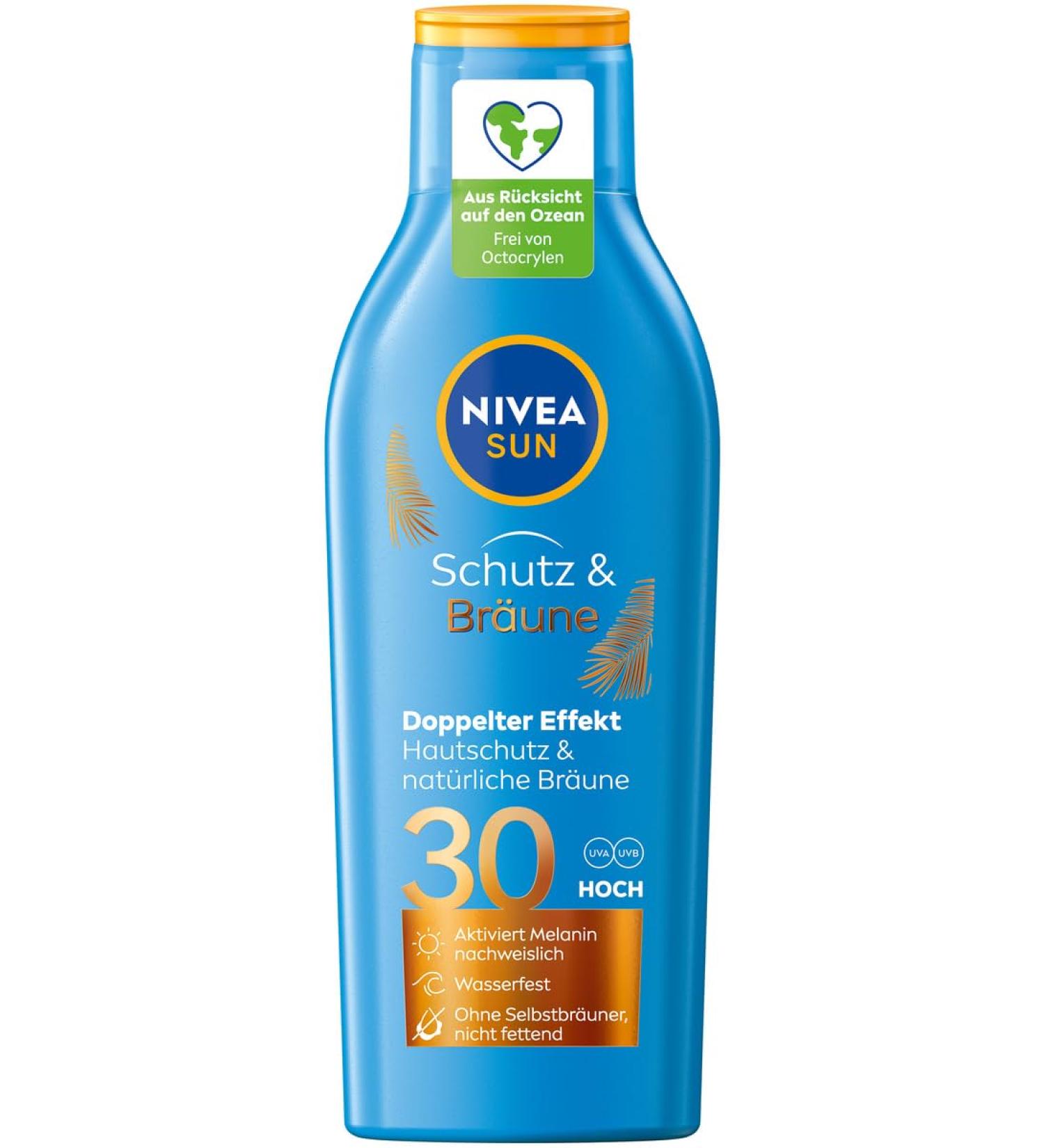 Buy NIVEA Sun Schutz & Braune Sunscreen LSF 30 - 200ml | Pro-Melanin Extract for Even Tan & Immediate UVA/UVB Protection | International Shipping Available - Buy Online on GoSupps.com