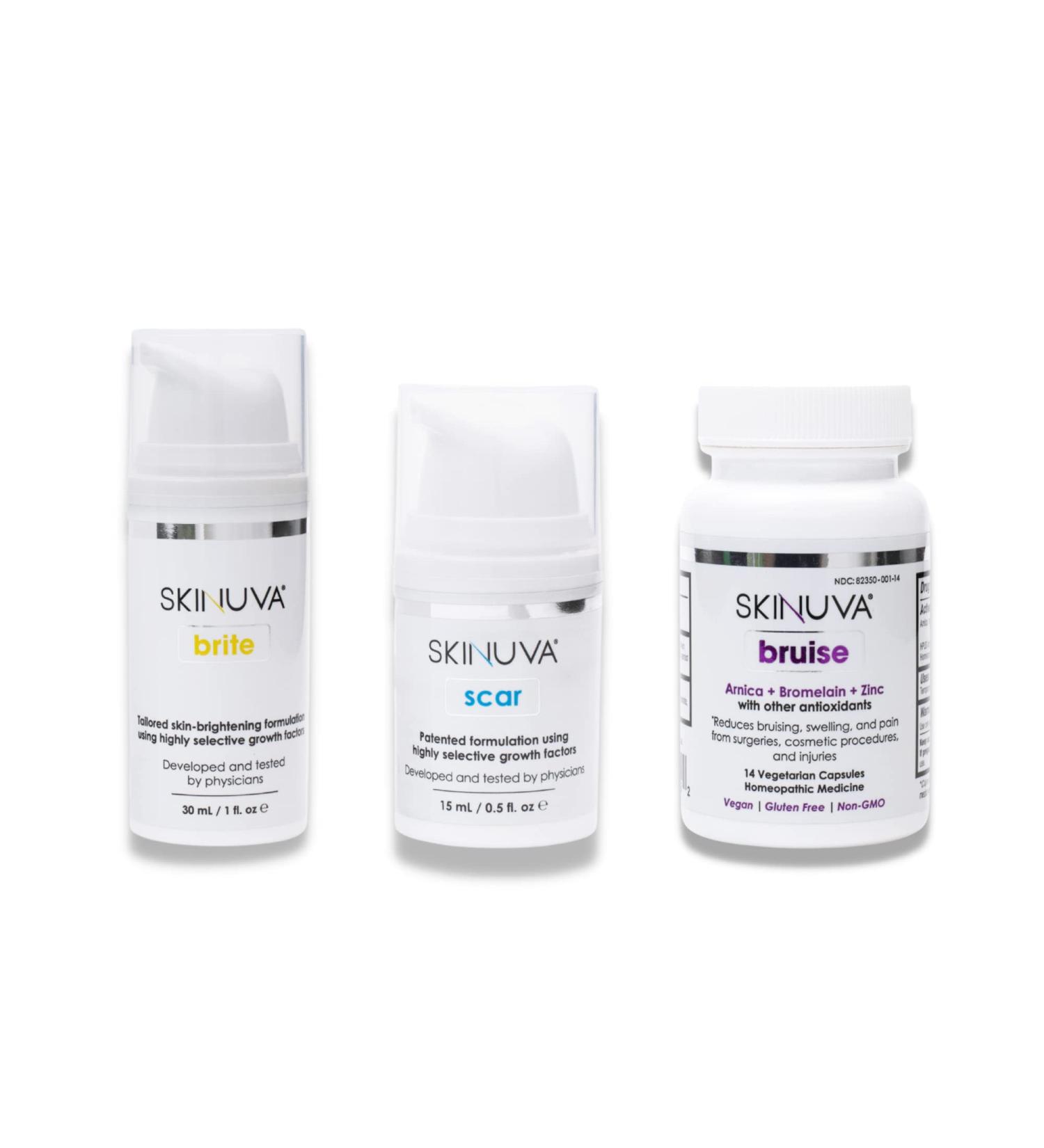 Skinuva Complete Care System - Hyperpigmentation & Scar Treatment with Bruise Relief - 1 oz Cream, 0.5 oz Next Gen Scar Cream, 14 Capsules - Buy Online on GoSupps.com