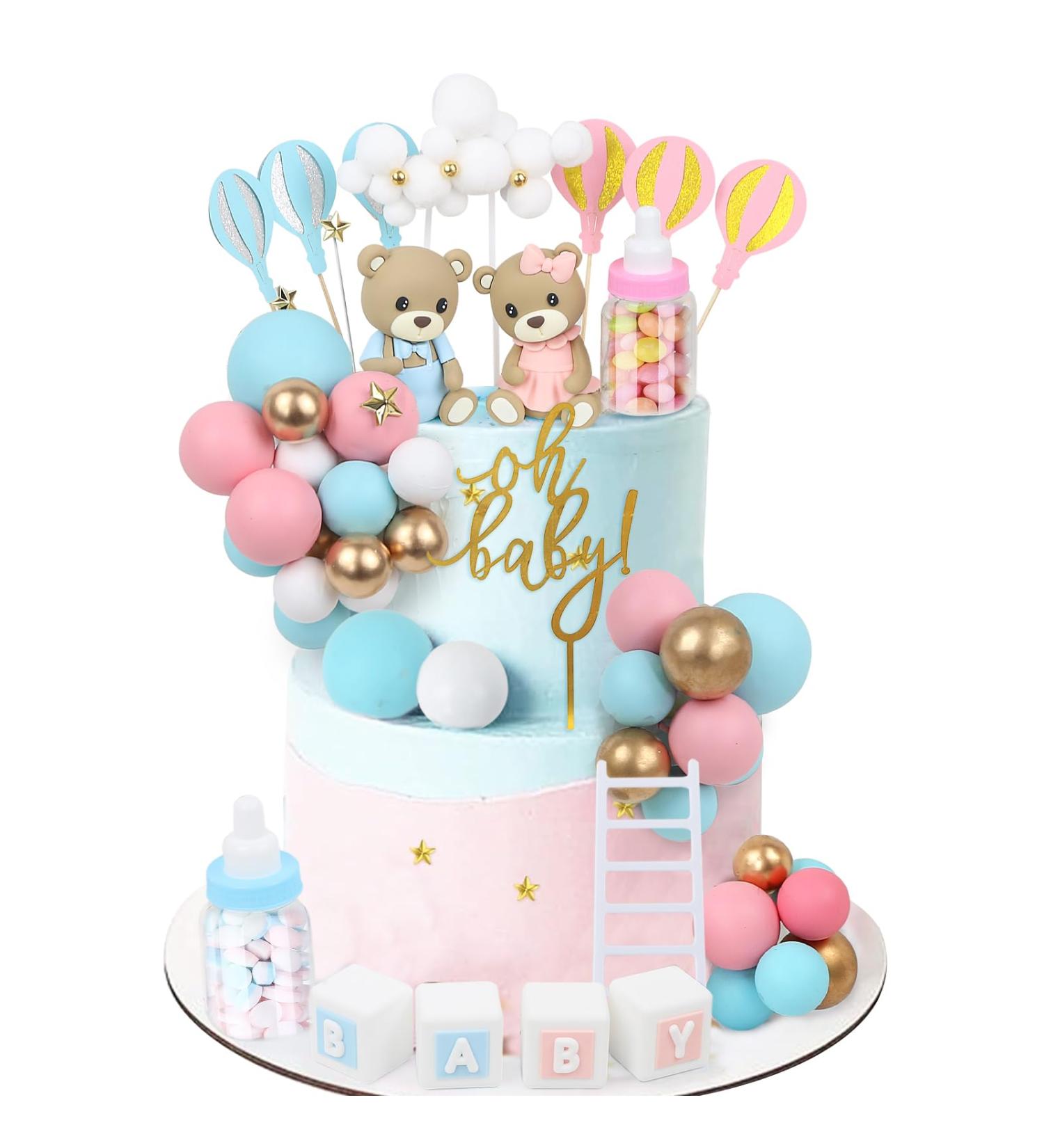 Acmee 47 PCS Bear Cake Toppers - Mini 3D Bear BABY Letters Milk Bottle Blue Pink Gold Foam Balls Cake Toppers for Gender Reveal Baby Shower Party Cake Decorations Bear Bear - Gender Reveal - Buy Online on GoSupps.com
