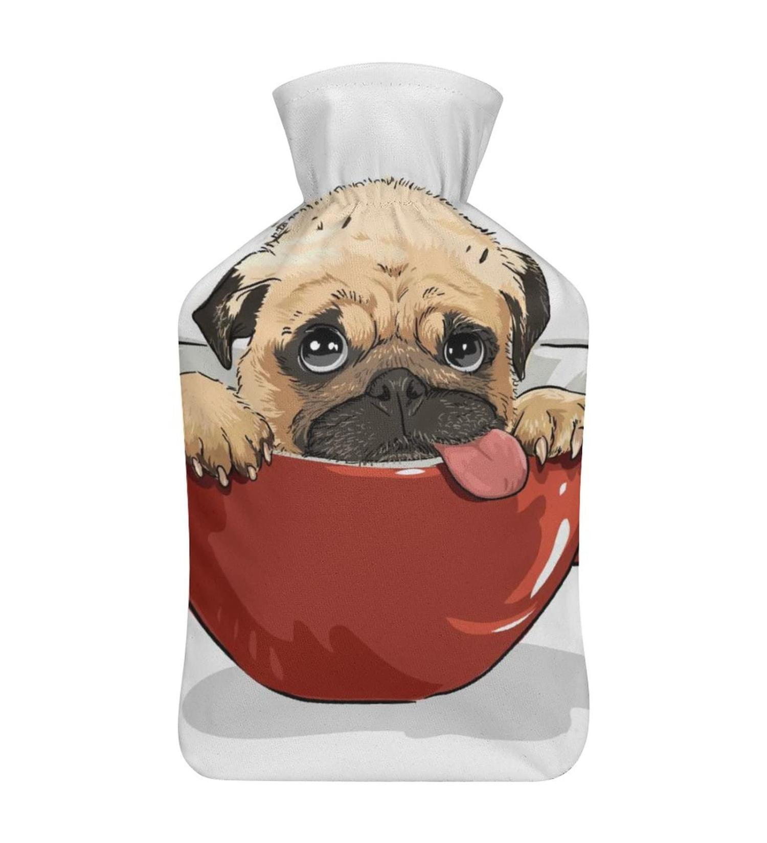 Buy Pug Dog Hot Water Bottle with Plush Cover - Hand Warmer for Adults & Kids | 26.5x15.3cm - International Shipping Available - Buy Online on GoSupps.com