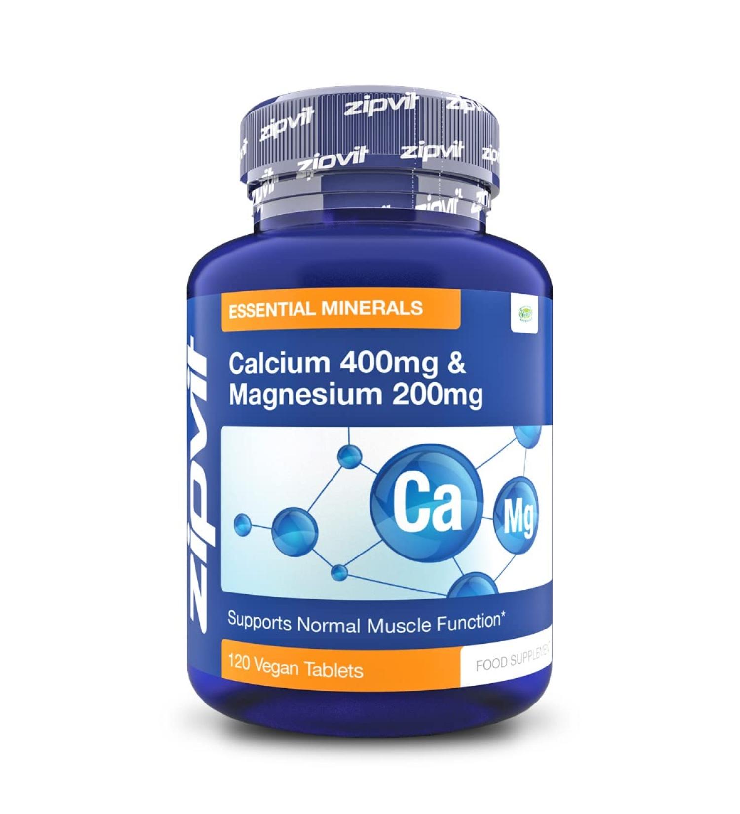 Calcium 400mg & Magnesium 200mg 120 Vegan Tablets - Muscle & Bone Health Support | Vegetarian Society Approved | UK Supplier - Buy Online on GoSupps.com