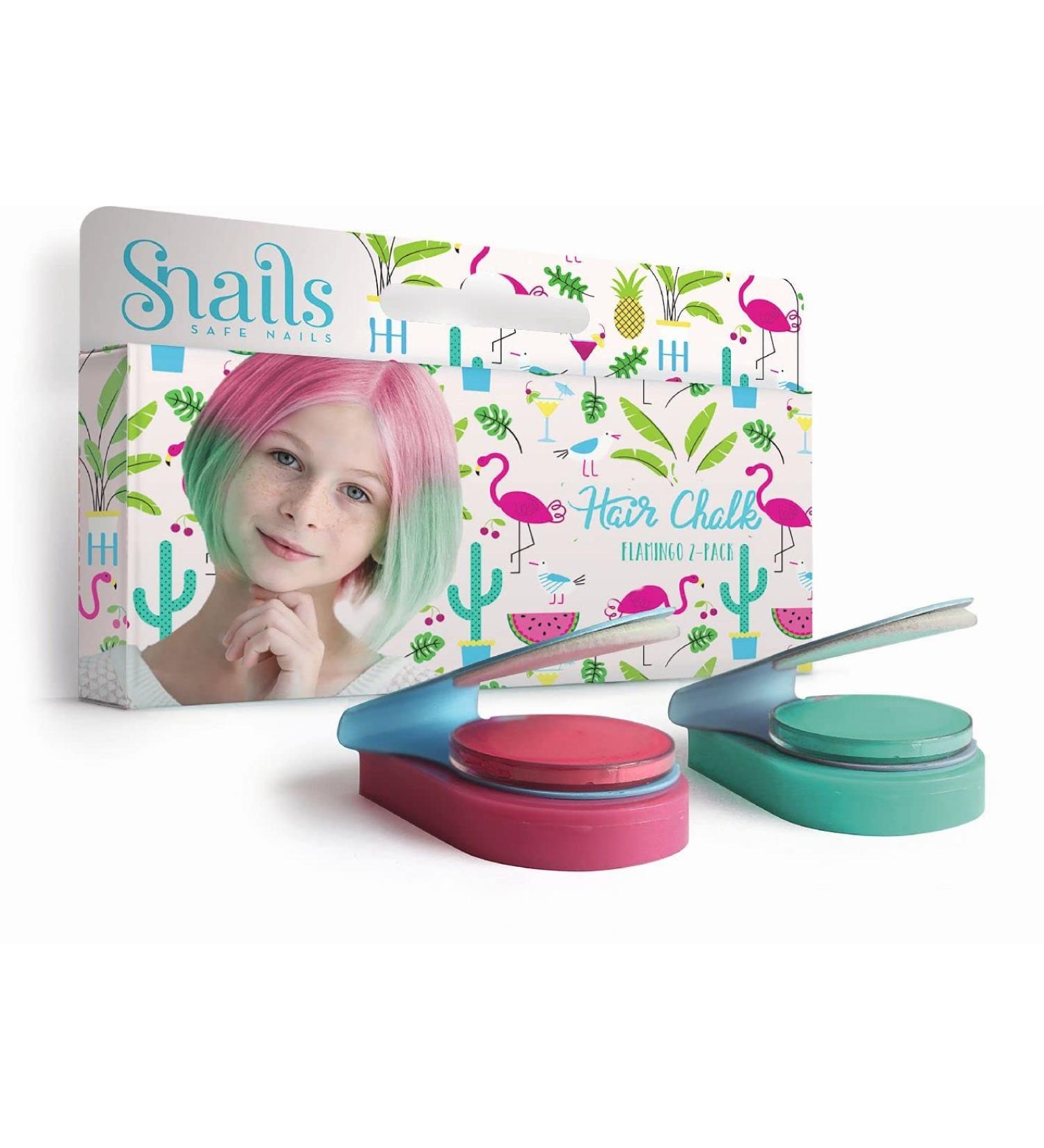 Snails 510782 Lot de 2 craies pour cheveux lavables pour enfants partir de 3 ans Motif flamants roses Vert mer Fuchsia