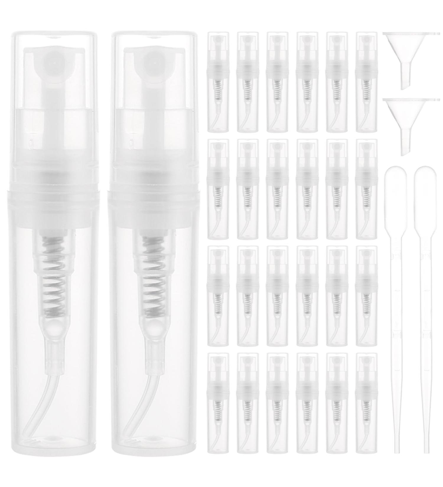 MUXHEL Set of 80 Mini Perfume Atomisers 2 ml Mini Spray Bottle Perfume Refillable Atomiser Refillable 6 Pieces 1 ml Transfer Pipettes 2 Pieces Funnel 2 Pieces Plastic Pump - Buy Online on GoSupps.com