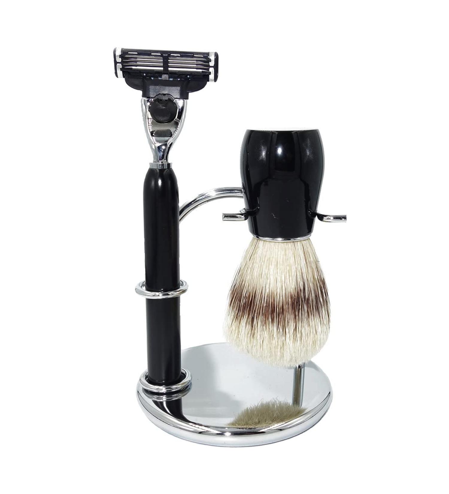 Kjyr Savable Shaving Brushes for Men - Premium Fashion Shaving Brush Set with Natural Bristles | 9x15cm Black Razor Accessories for Home Grooming - Buy Online on GoSupps.com