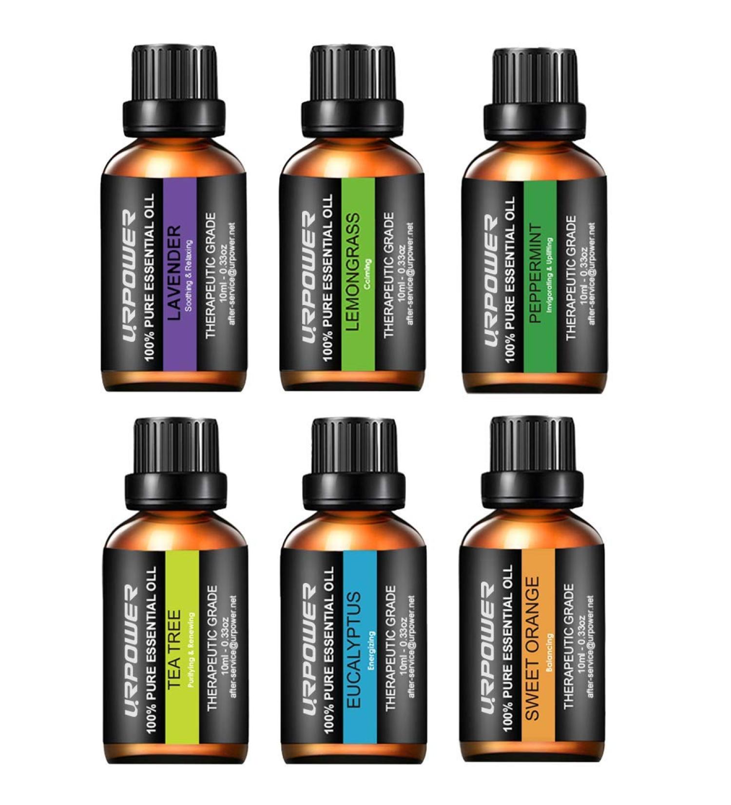 URPOWER 6 Aromatherapy Essential Oils Diffuser Gift Set - Lavender, Peppermint, Sweet Orange, Eucalyptus, Tea Tree, Lemongrass - 100% Pure Oils - 10ml Each - Buy Online on GoSupps.com