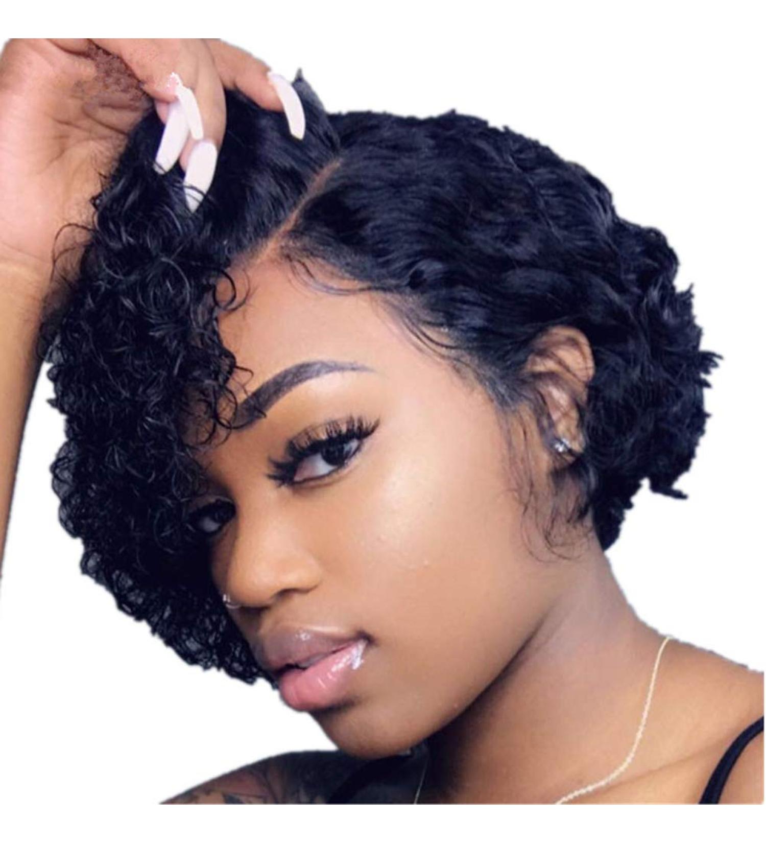 Short Curly Brazilian Human Hair Wig - Lace Front Wavy Glueless Wig for Black Women - Buy Online on GoSupps.com